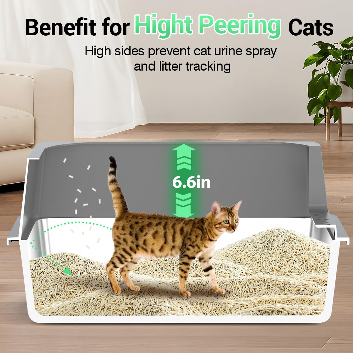 Ecsdsvsd Extra Large Stainless Steel Cat Litter Box - High Sided, Anti Urine Leakage, Odorless, Easy Cleaning, XXL Size, 61.5*42*33