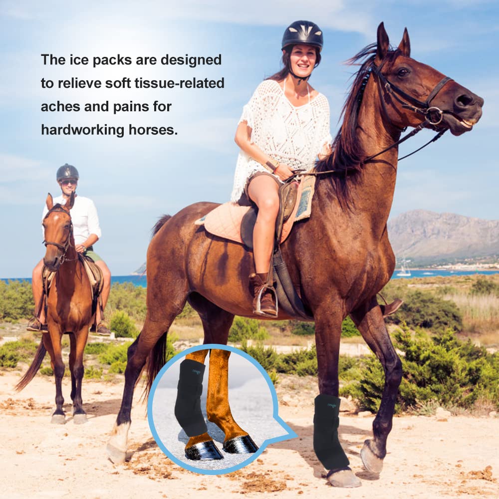 Newgo Horse Ice Pack Reusable Horse Leg Wrap For Injury, Cooling Horse Knee Wrap Full Coverage Leg Ice Boot Cold Pack 1 Wrap With 2 Gel Packs For Knee, Legs, Boots, And Hooves