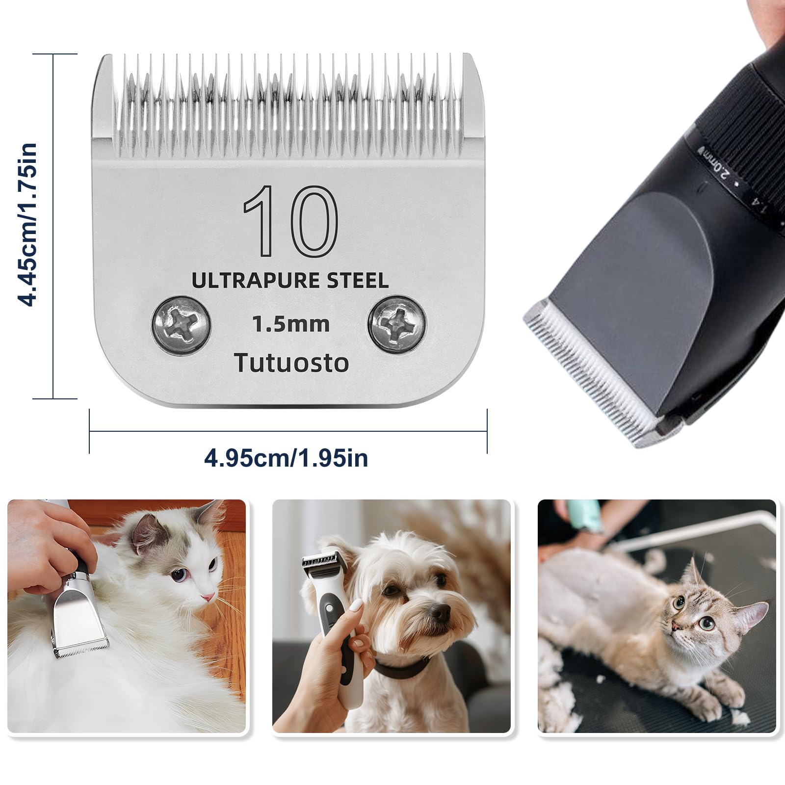 Tutuosto Clipper Blades for Pet Grooming - Stainless Steel, 1/16" (1.5mm), 10# 3PACK, Compatible with Andis/Wahl/Oster