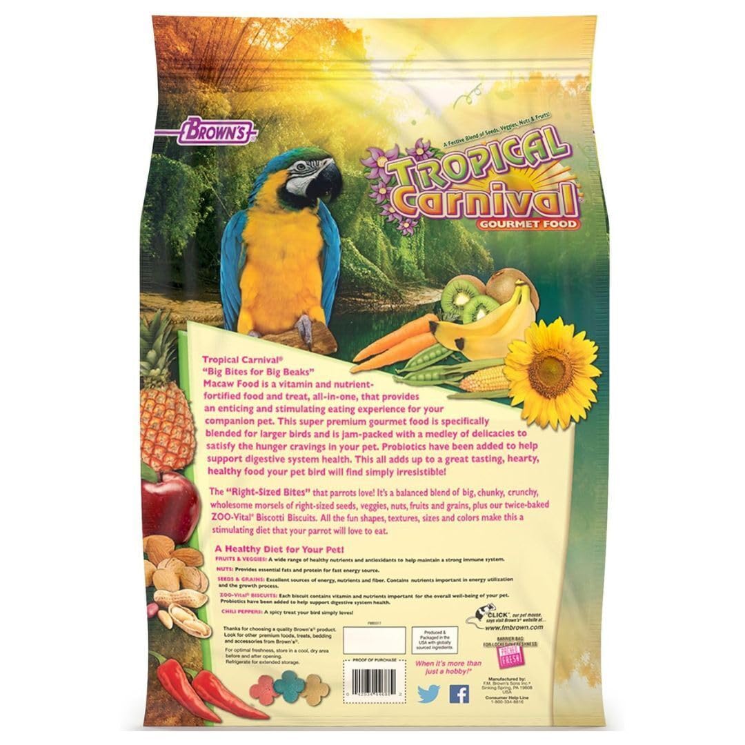 Tropical Carnival Gourmet Macaw Food Big Bites - Seeds, Veggies, Fruits & Nuts with Probiotics - 14 lb