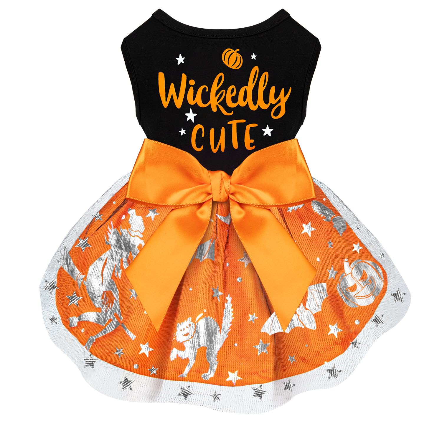 Funny Puppy Dress With Bow - Small & Large Dog Halloween Costumes, Pumpkin Witch Bat Pet Dress (Small, Wickedly Cute)