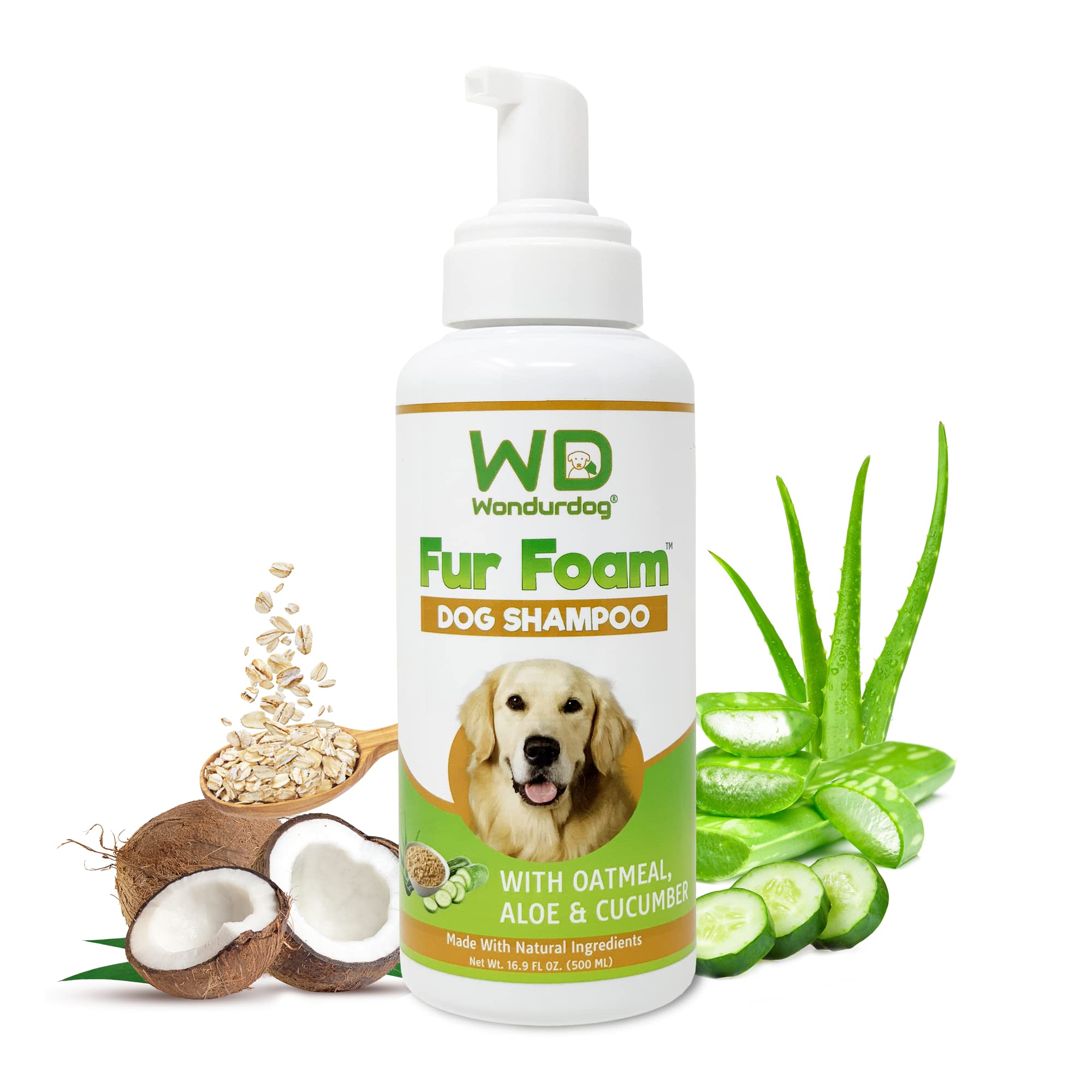 Wondurdog Fur Foam Dog Shampoo With Oatmeal, Coconut And Aloe. Hypoallergenic, Softens Coat, Moisturizes Dry Skin, Restores Shin
