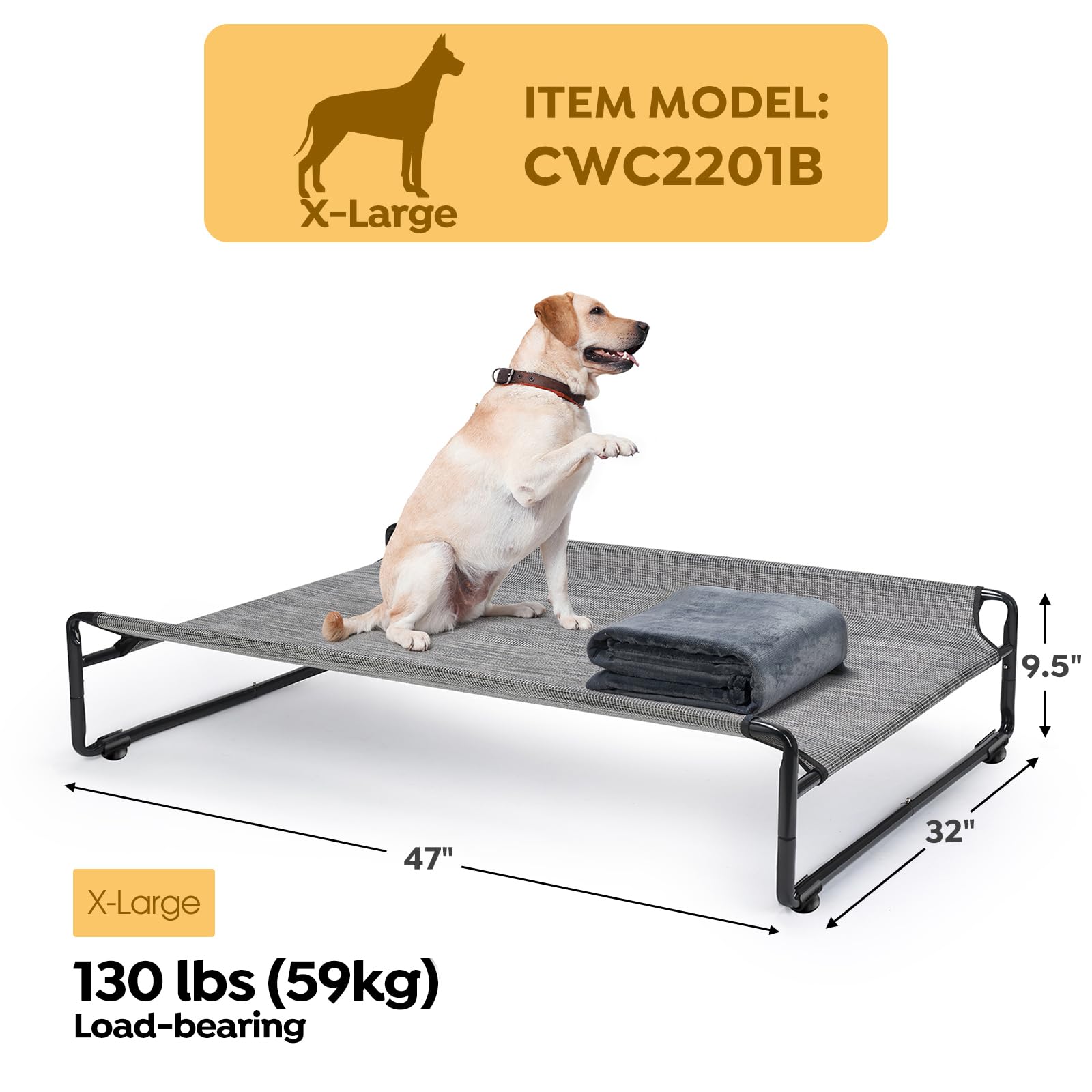 Veehoo Large Elevated Dog Bed With Flannel Dog Blanket, Outdoor Guardrail Raised Pet Cot For Extra Large Dogs, Anti-Slip Camping