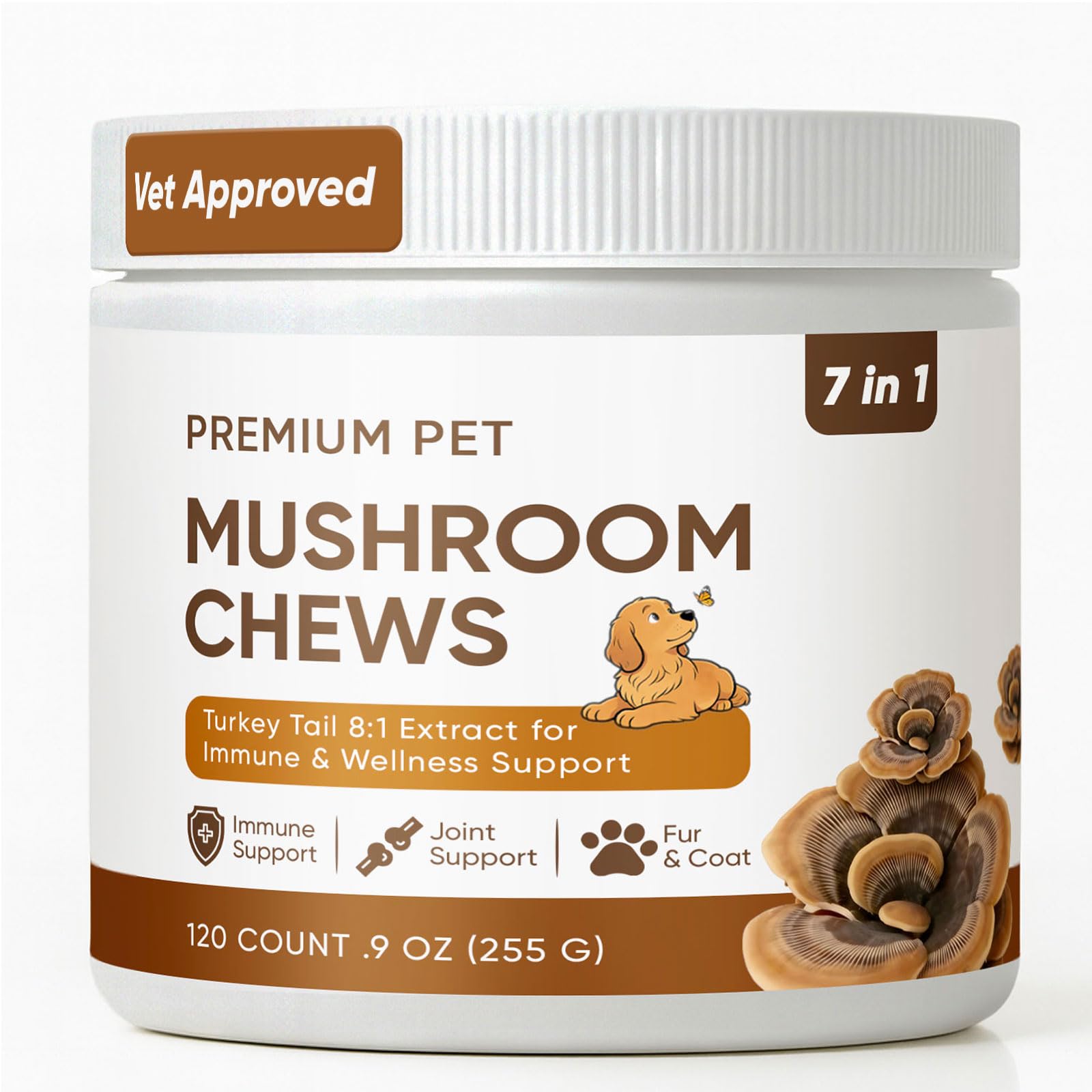 Turkey Tail Mushroom for Dogs - Mushroom Chews for Dog - Reishi, Lions Mane, Chaga - Immunity, Gut, Skin, Joint Support - All Br