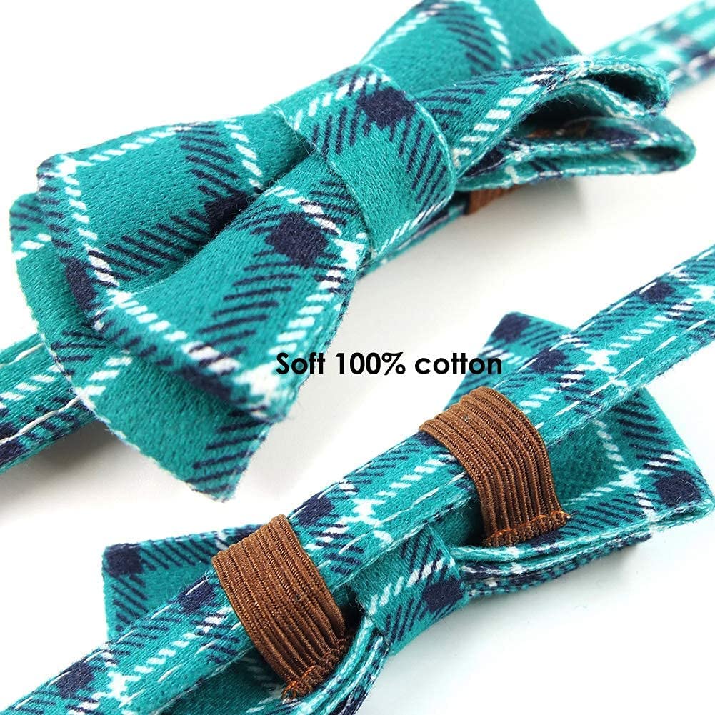 Cat Collar Breakaway With Bell And Bow Tie, Plaid Design Adjustable Safety Kitty Kitten Collars Set Of 2 Pcs(6.8-10.8In) (Pink&Cyan Plaid)