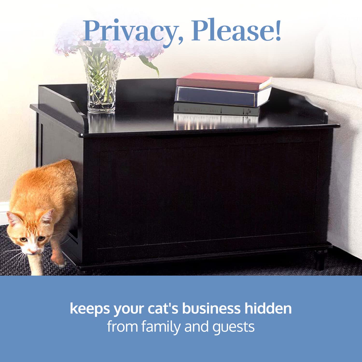 Designer Pet Products Jumbo Black Cat Litter Box Enclosure - Elegant Dog-Proof Furniture, X-Large, Wood, Covered with Lid