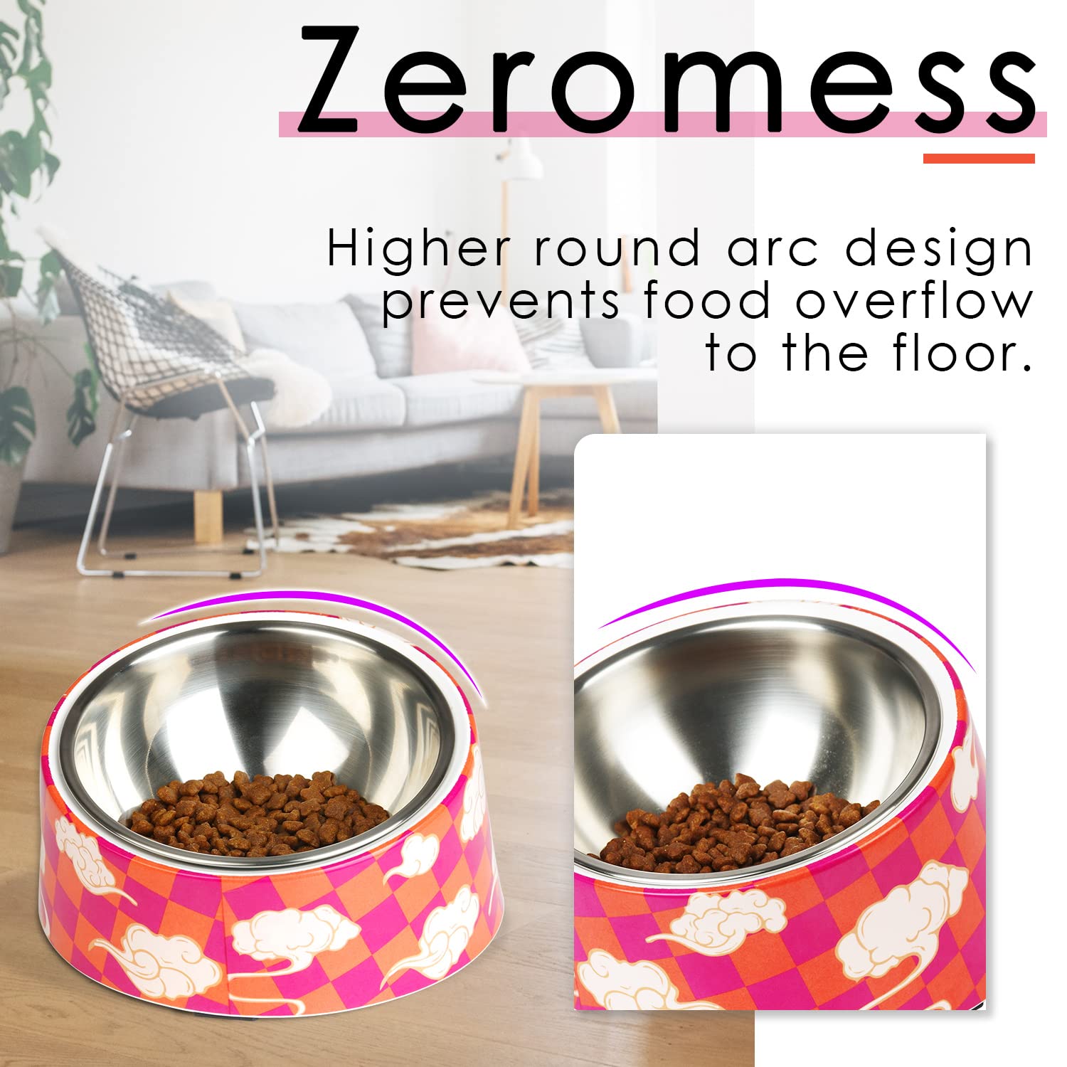Super Design Mess Free 15 Slanted Bowl for Dogs and Cats, Tilted Angle Bulldog Bowl Pet Feeder, Non-Skid & Non-Spill, Easier to