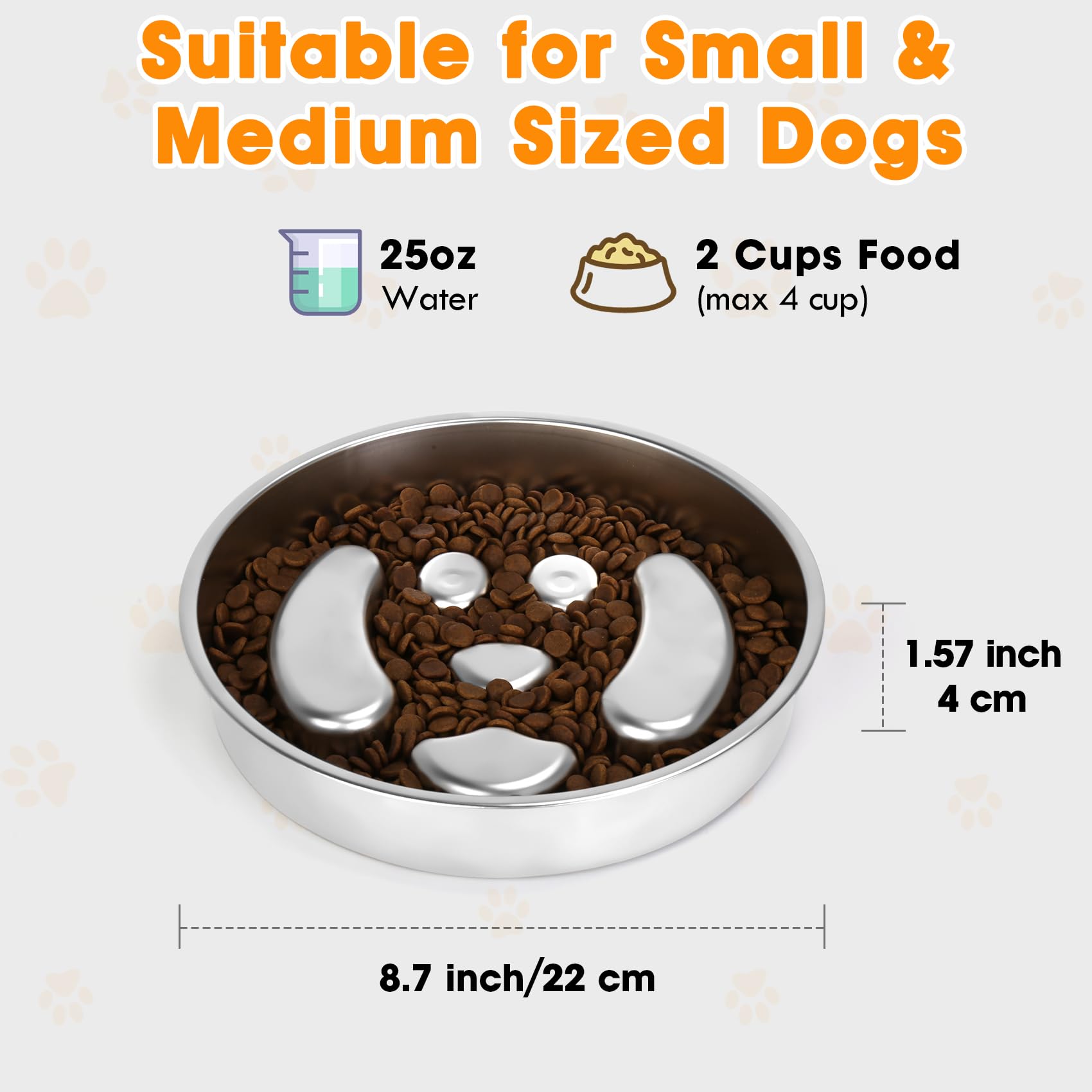 Slow Feeder Dog Bowls, 2 Pack Double-Sided 304 Stainless Steel Lick Plate & Slow Eating Bowl, 2 Cups Food-Grade Heavy Duty Metal