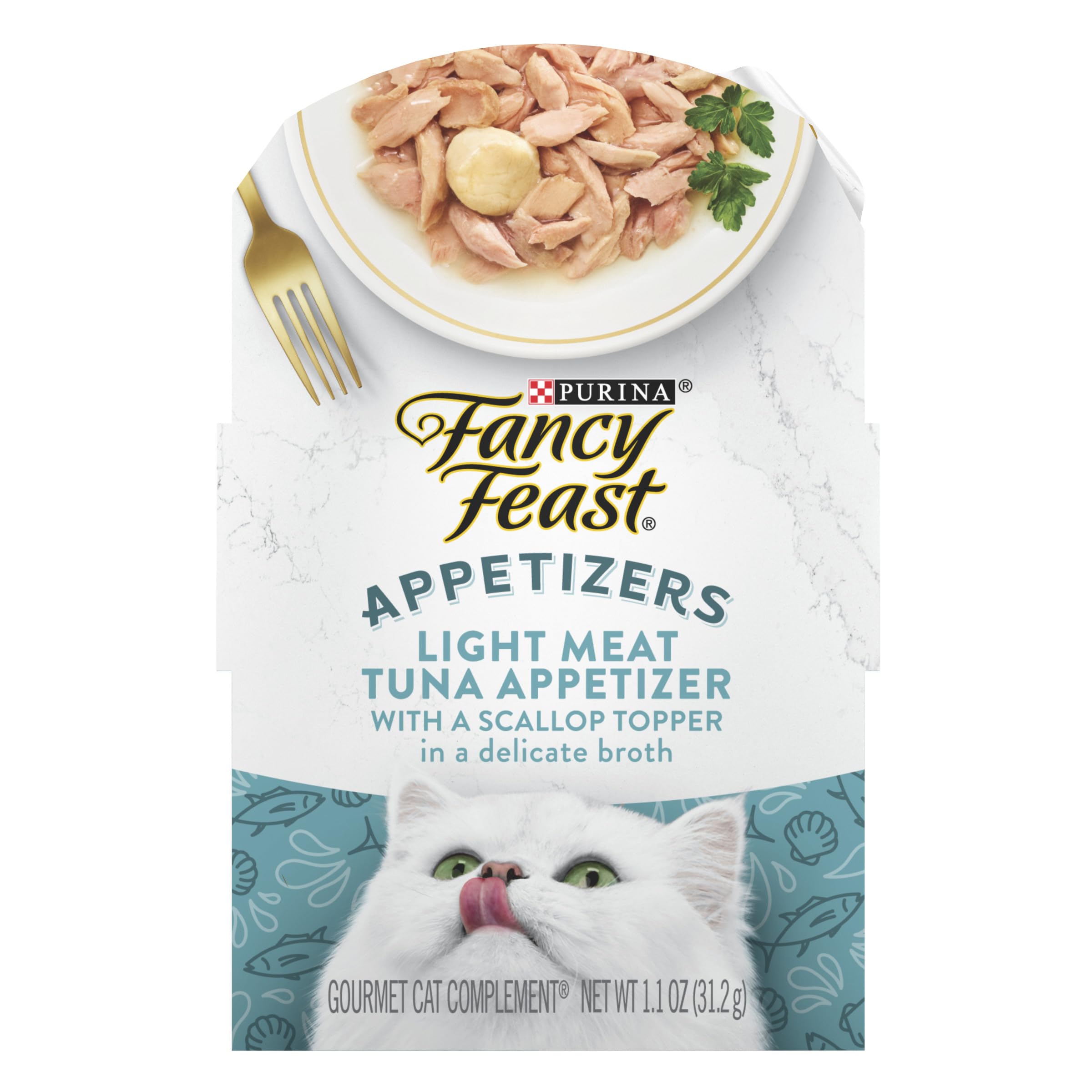 Purina Fancy Feast Appetizers Lickable Grain Free Wet Cat Food Topper Light Meat Tuna Appetizer with Scallop - (Pack of 10) 1.1 
