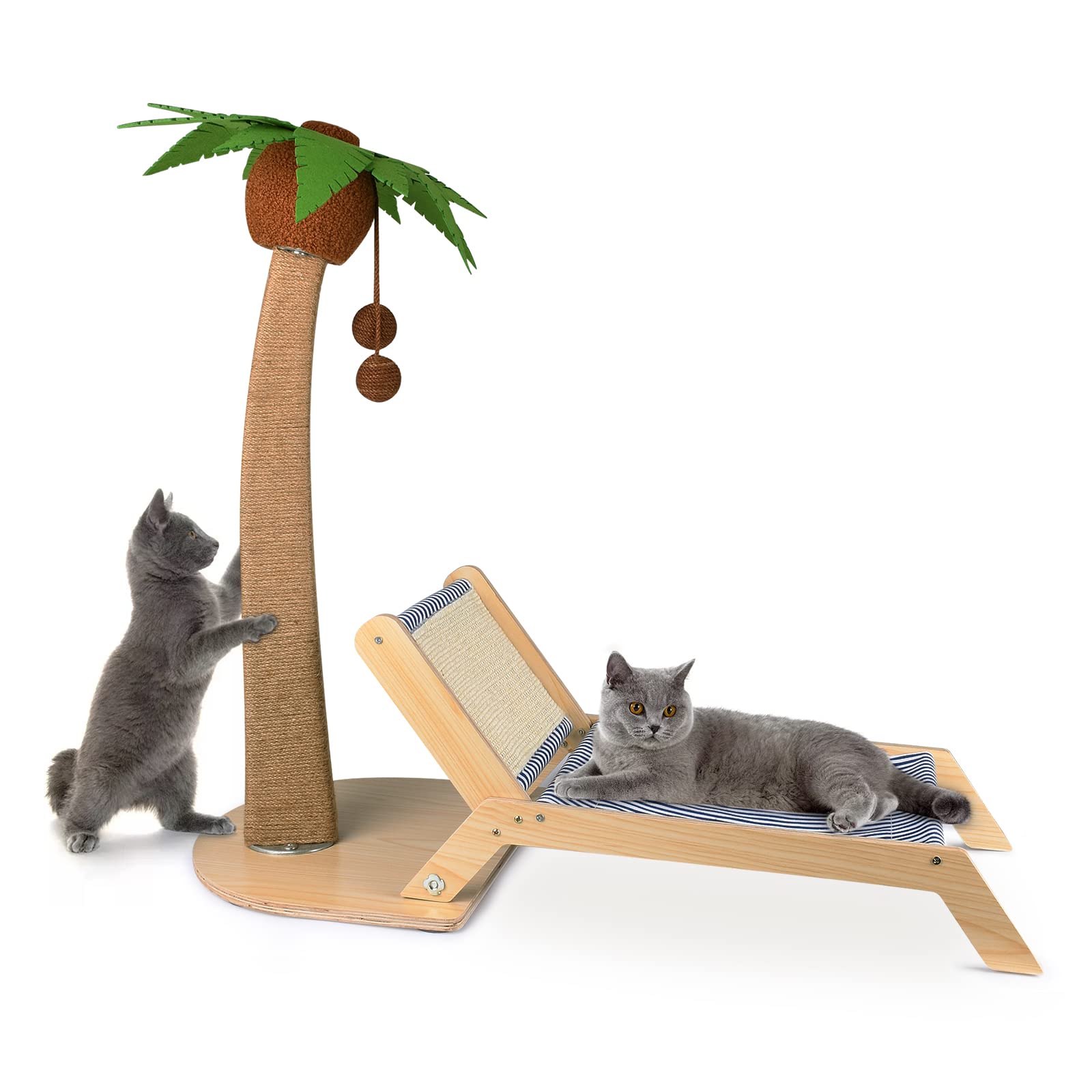 Lechansen Cat Scratching Post With Lounge Chair 2 In 1, 29.5 Inch Tall Palm Tree Cat Scratching Post For Indoor Cats, Sisal Rope