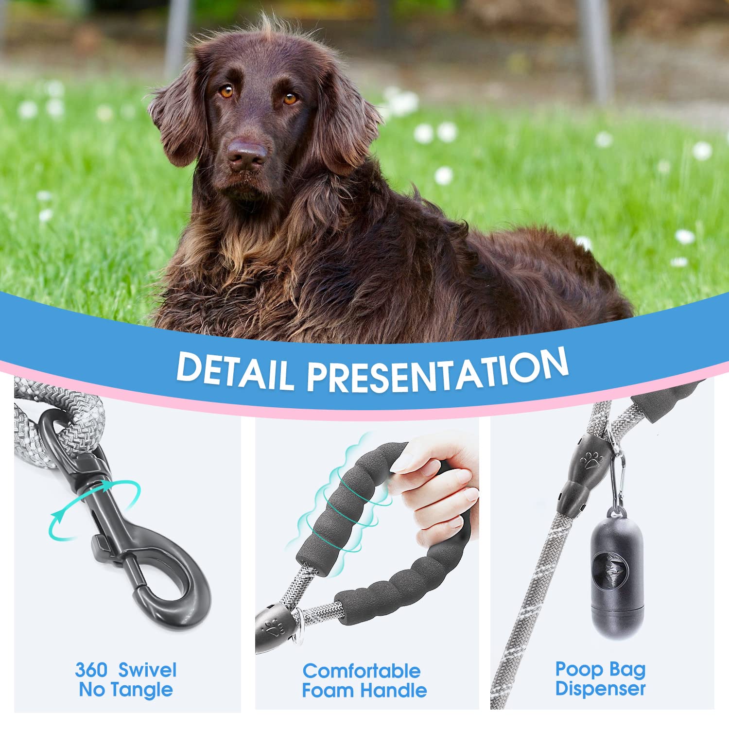Baapet 2/4/5/6 Ft Dog Leash With Comfortable Padded Handle And Highly Reflective Threads For Small Medium And Large Dogs (4Ft-1/2'', Grey)