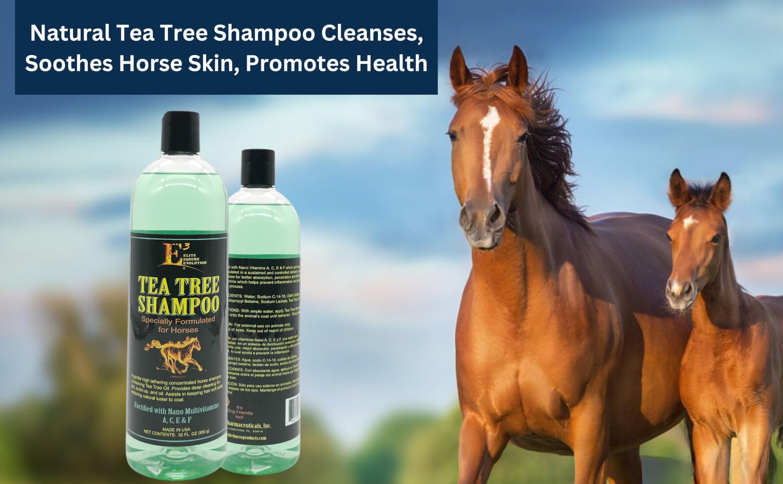 E3 Elite Grooming Products Tea Tree Shampoo For Pets, 32 Oz.