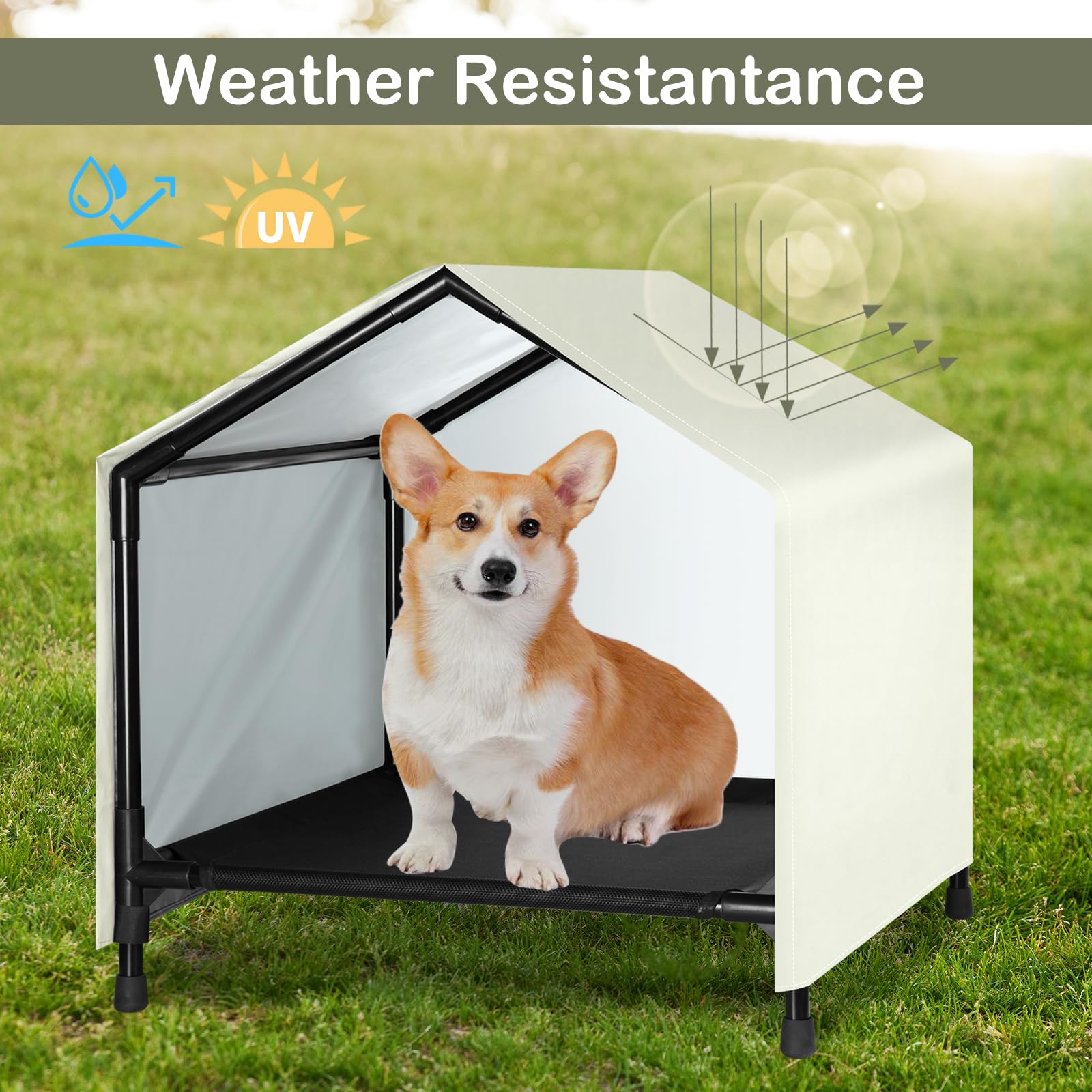 CAREDPETS Elevated Dog Bed House - Waterproof Canopy for Small Medium Dogs, 24" x 24", Gray