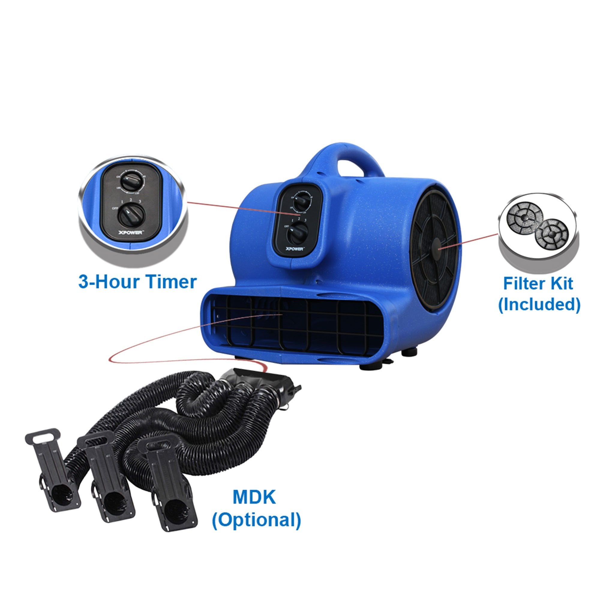 XPOWER X-430TF-MDK 1/3HP Professional Pet Grooming Carbon Dust Free Cage Dryer with Multi Drying Kit & Timer for Quicker Turnaro