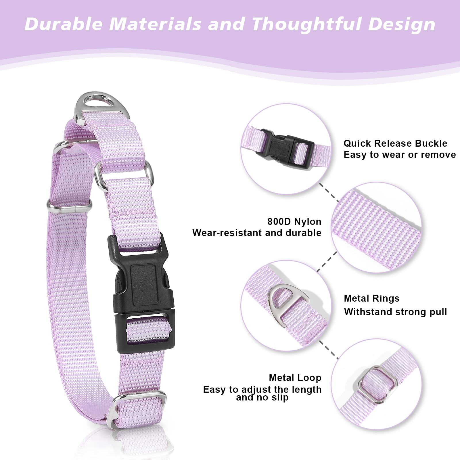 Rttochfy Martingale Collar For Dogs, Adjustable Nylon Dog Collar With Quick Release Buckle, No Choke Dog Training Collar For Sma