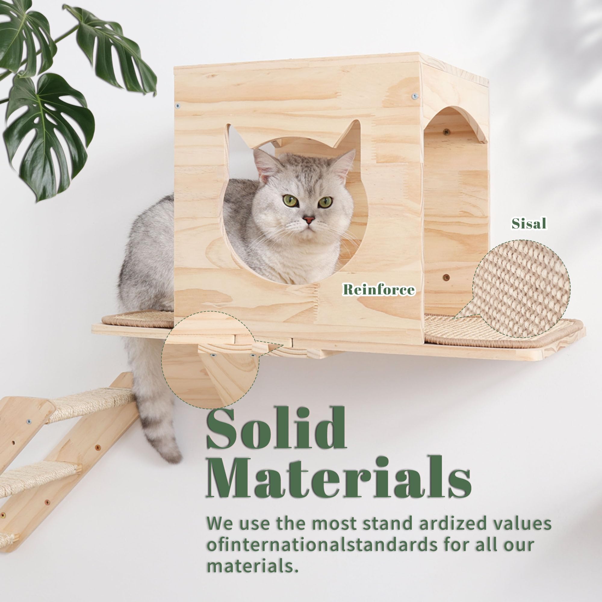 MIUZMORE Cat Wall Shelves Set - Wall Mounted Cat Furniture with House, Sisal Mat, Scratching Posts & Perches - Indoor Climbing S