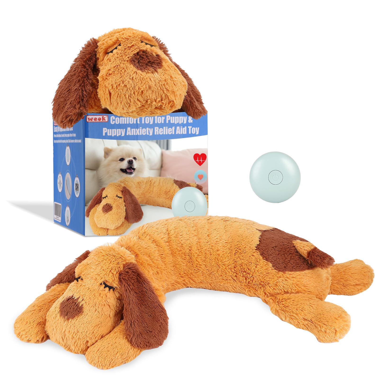 Weok Heartbeat Puppy Toy, Comfort Cuddler Pillow, Dog Anxiety Relief Calming Aid,Heartbeat Stuffed Toy For Dogs,Puppy Heartbeat 
