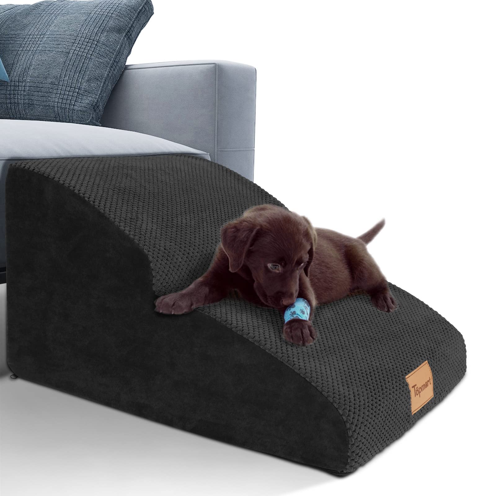 Topmart High Density Extended Foam Dog Ramp&Steps 2 Tiers,11.8' High,Non-Slip Dog Stairs,Soft Foam Dog Ladder With Waterproof Cover,Best For Dogs Injured,Older Cats,Pets With Joint Pain