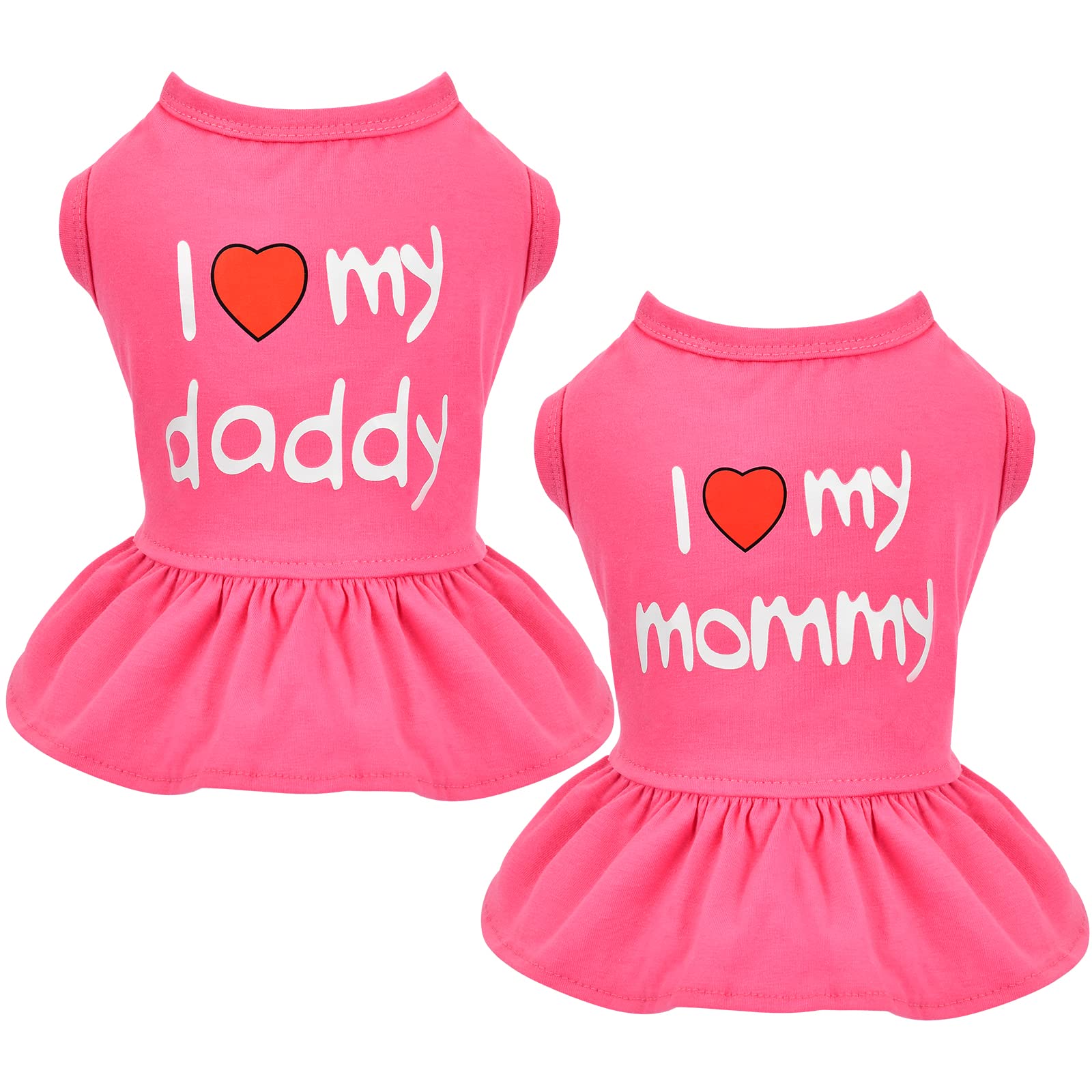 Small Dog Dresses Female, 2 Pack I Love My Mommy Daddy Dog Dress Female Puppy Clothes For Small Dog Girl, Female Dog Clothes Small Dog Clothes Female Dog Dresses For Small Dogs Girl (Xs, Hot Pink)