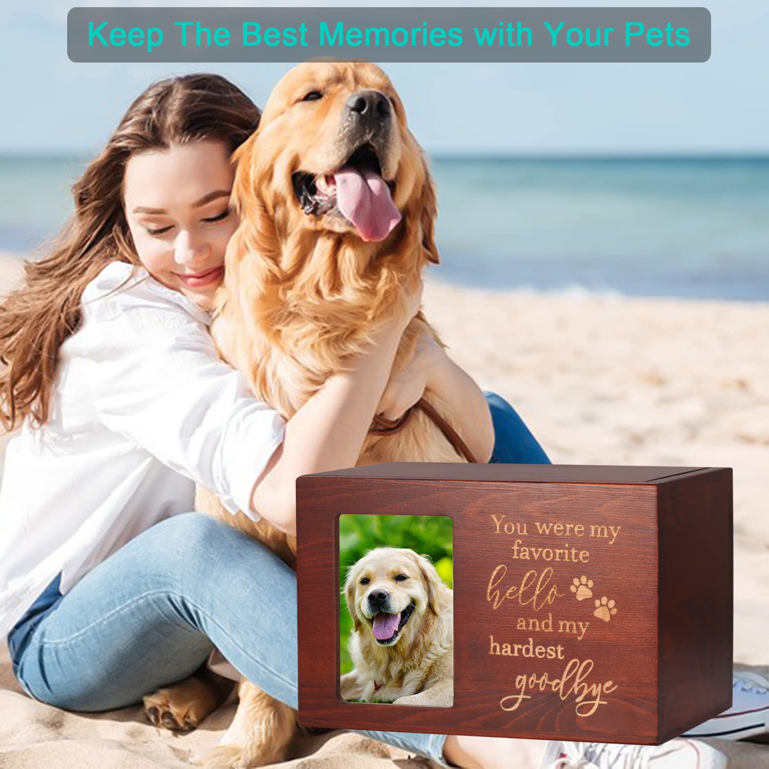 DGDCDV Pet Memorial Urns for Dog/Cat Ashes, Large Wooden Keepsake Box, XLarge, Nature Color, Model DGDCDV011