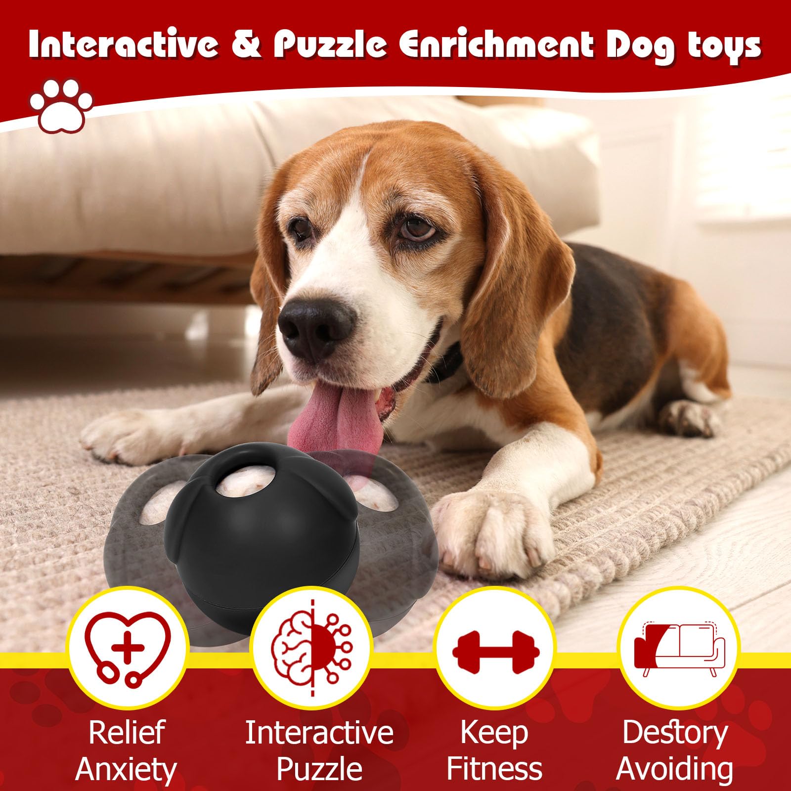Yipetor 3In1 Treat Dispensing Dog Toys, Heavy Duty Frozen Dog Treat Ball - Slow Feeding Puppy Lick Bowl Tough Chew Toy for Large