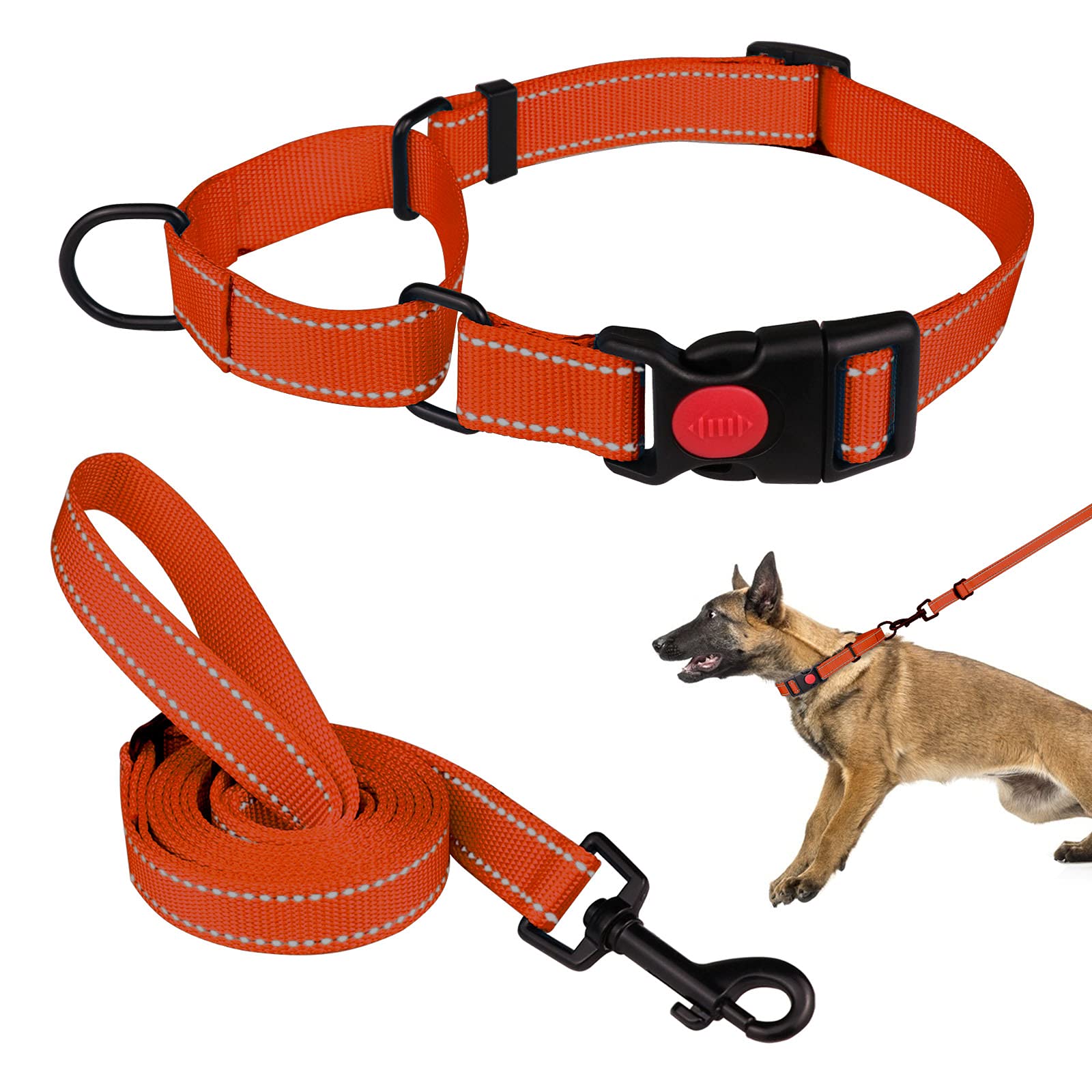 Martingale Dog Collar And Leash Set Martingale Collars For Dogs Reflective Martingale Collar For Small Medium Large Dogs(Orange&L)