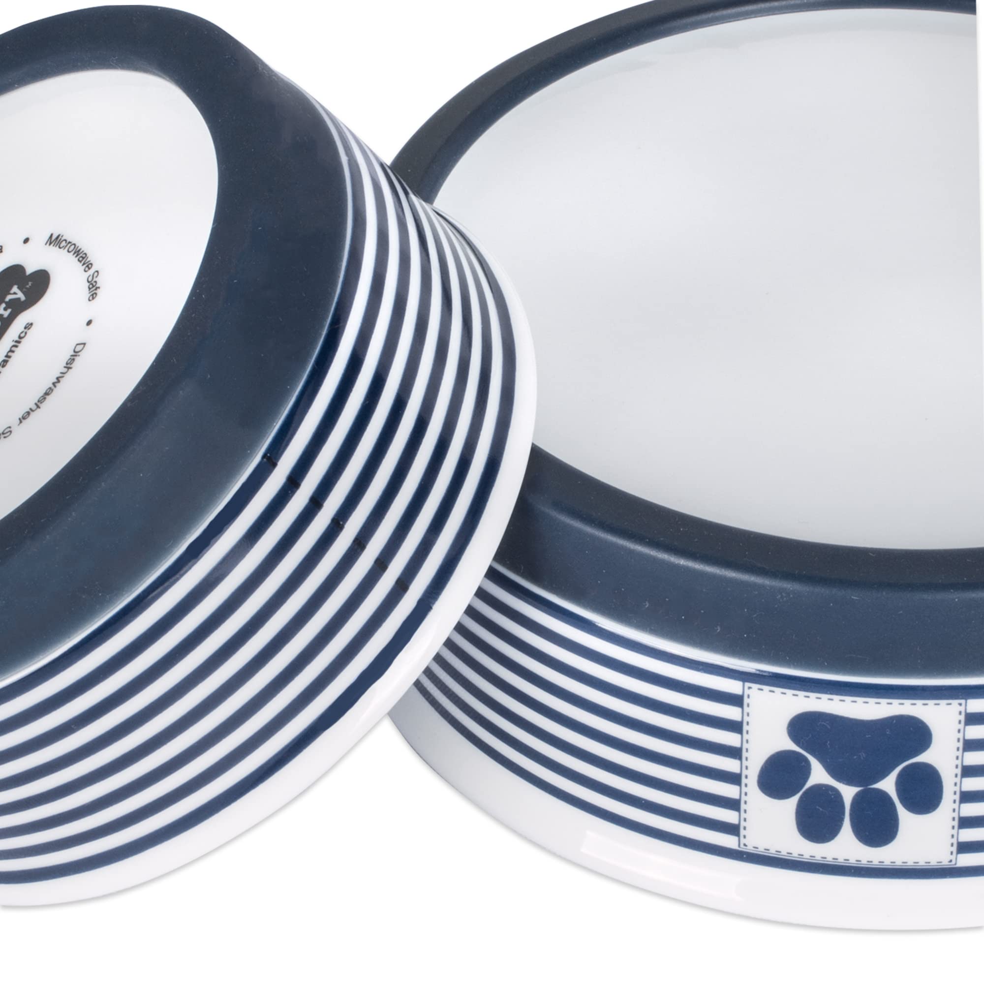 Bone Dry Paw & Patch Ceramic Pet Collection, Large Bowl, 7.5x2.4, Nautical Blue