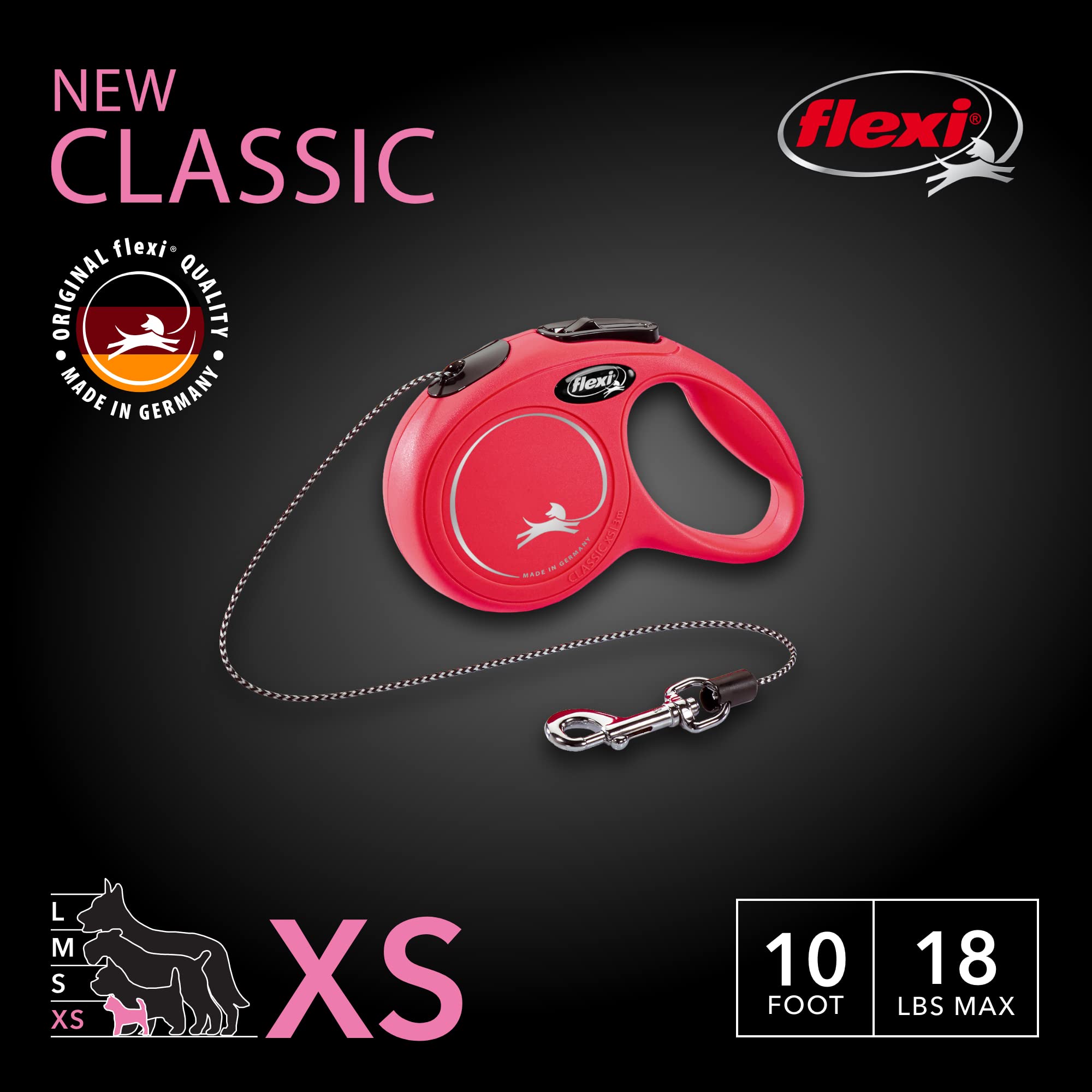 Flexi New Classic Retractable Cord Leash Red