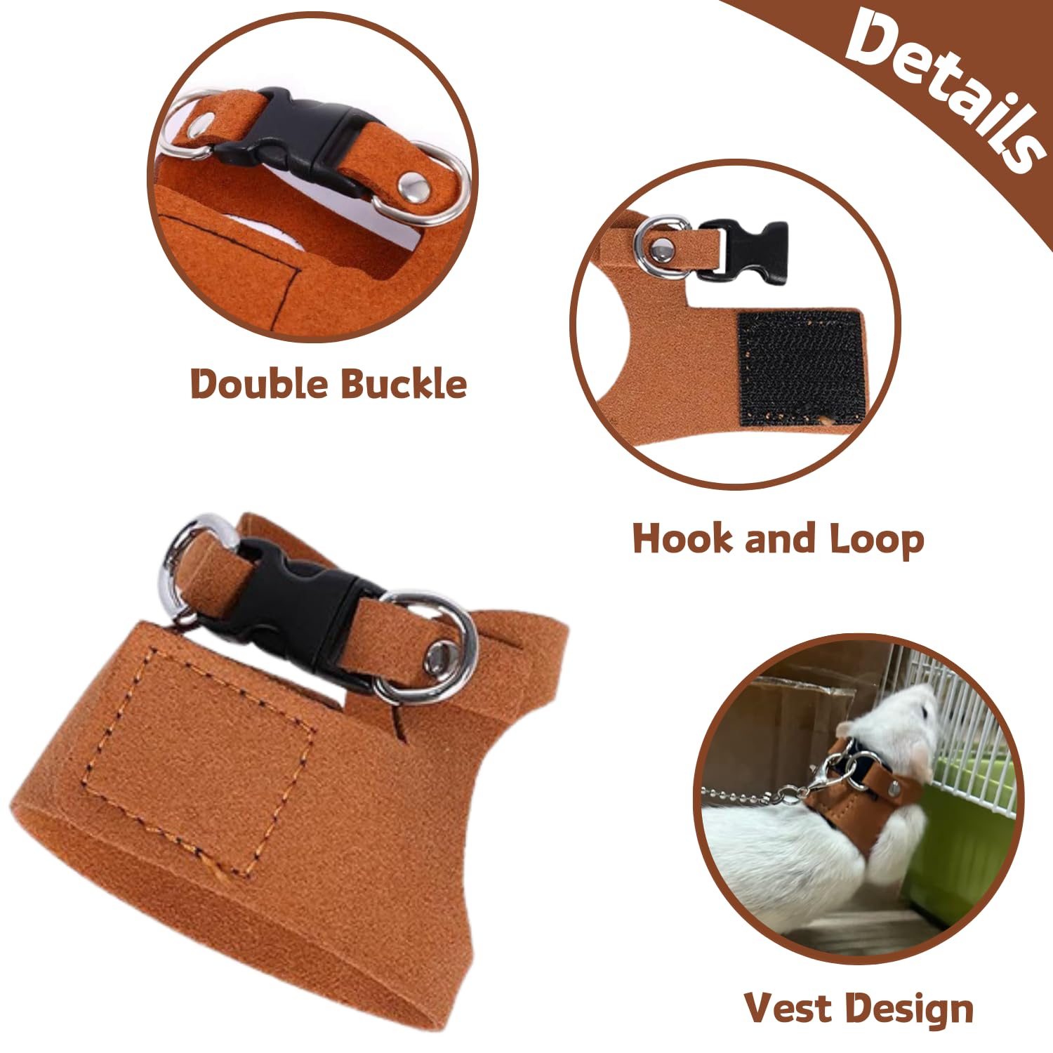 3 Pack Rat Harness And Leash - Adjustable Soft Leather Small Animal Harness Leash Traction Rope Anti-Bite Chain Training Walking