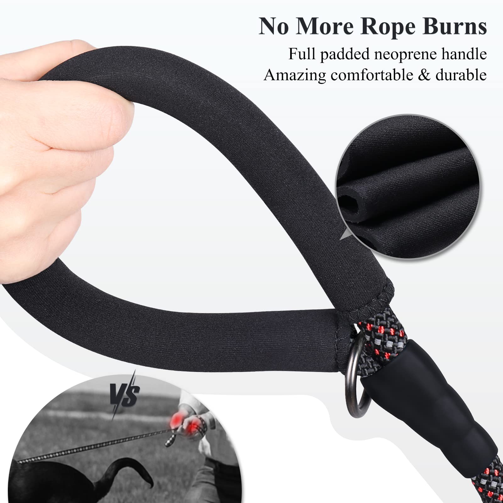 Vivaglory Short Rope Dog Leash With Neoprene Padded Handle, Training & Walking Durable Dog Traffic Leashes With Highly Reflectiv