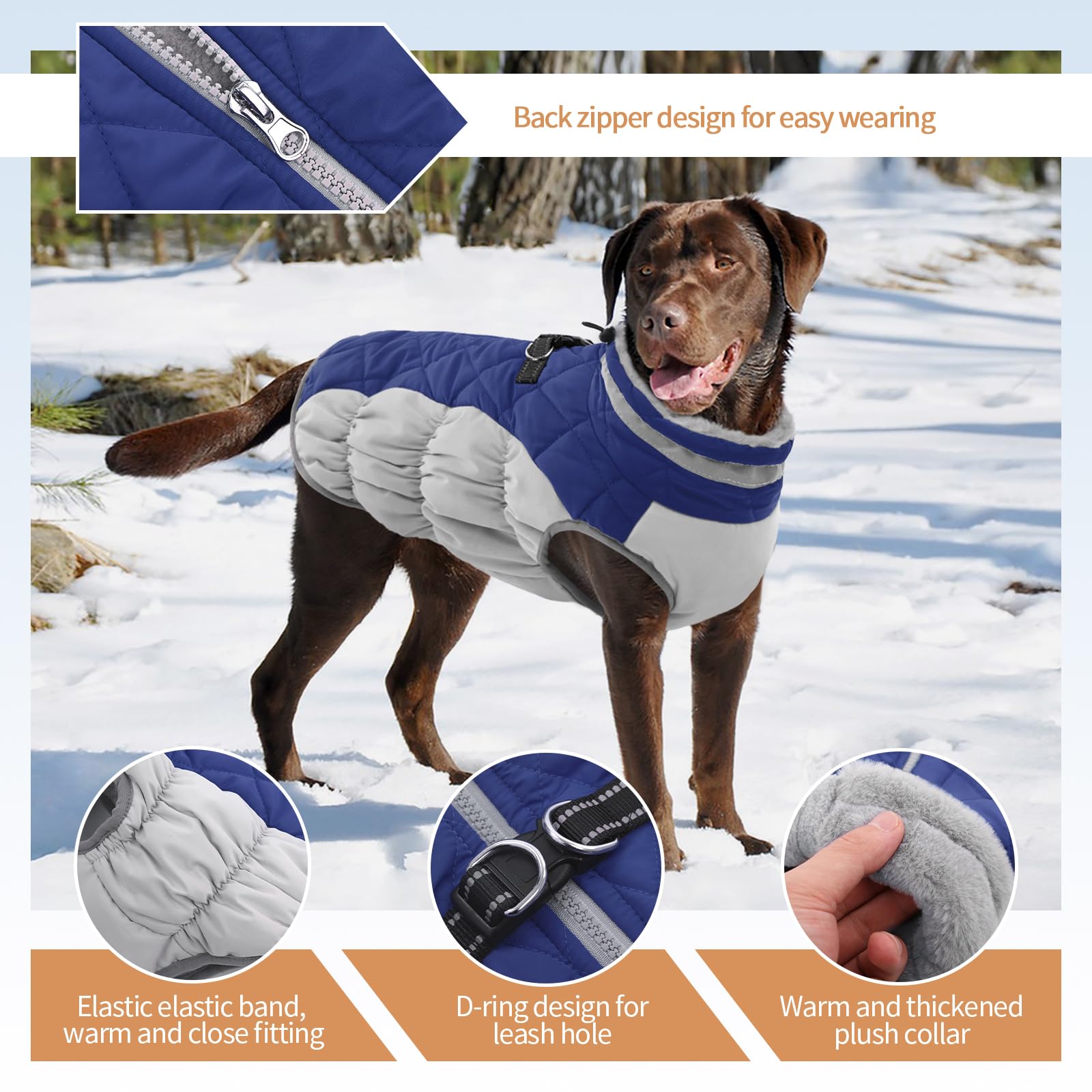 Ouobob Dog Jackets For Medium Dogs,Medium Dog Coat,Warm Pet Winter Coat Zip Up Back,Waterproof Dogs Jacket With D-Ring,Pet Cold