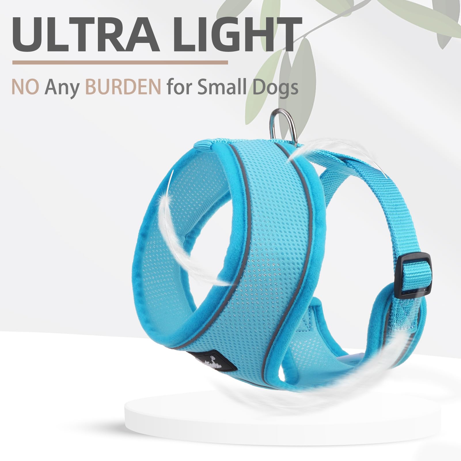 Pupteck Soft Mesh Dog Harness And Leash Set Pet Puppy Cat Comfort Padded Vest No Pull Harnesses, Solid Lightblue, M
