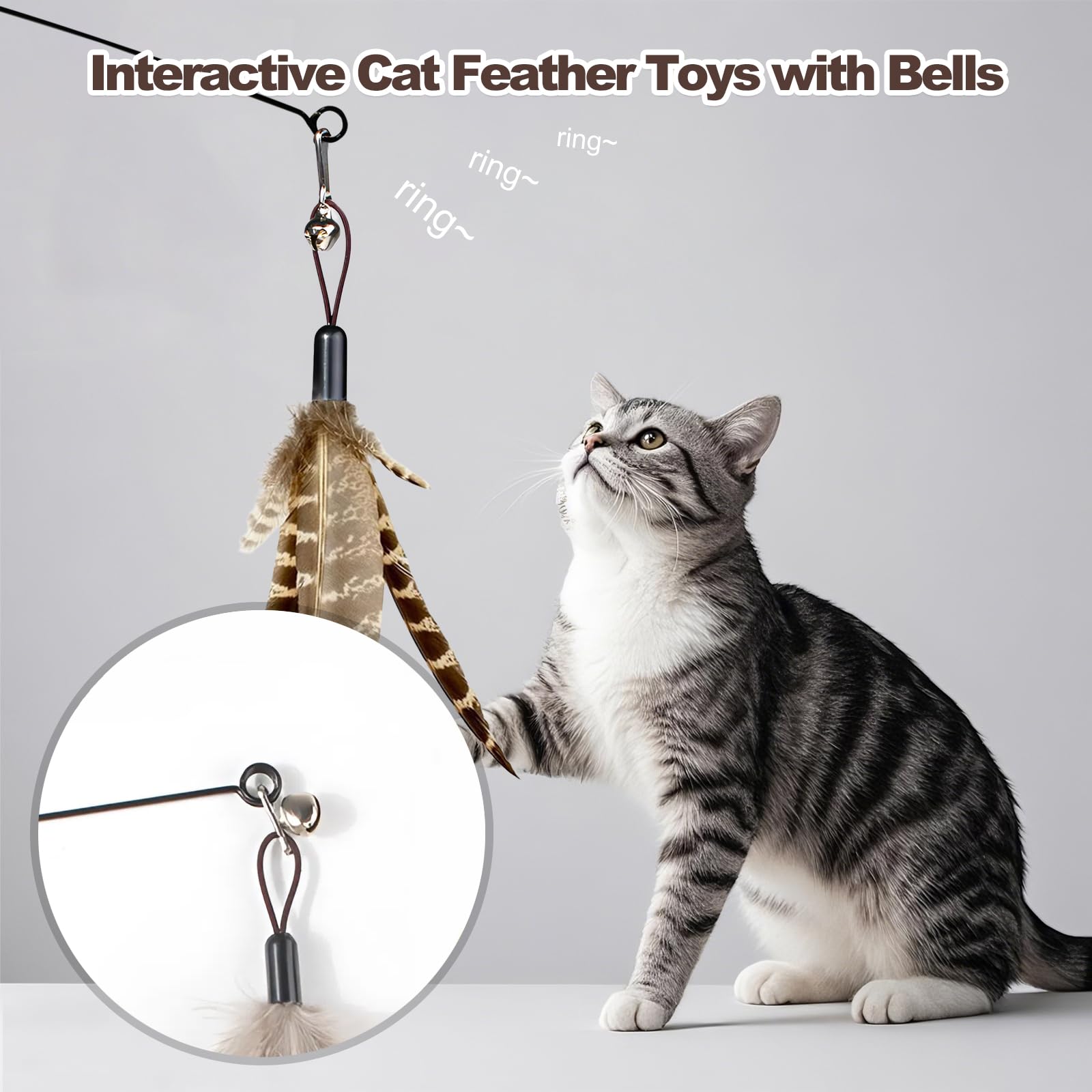 Kingtree Feather Wand Cat Toys, 8 Pack Cat Teaser Toys With 6Pcs Replacement Feathers Insects & 2Pcs Flexible Steel Wire Teaser