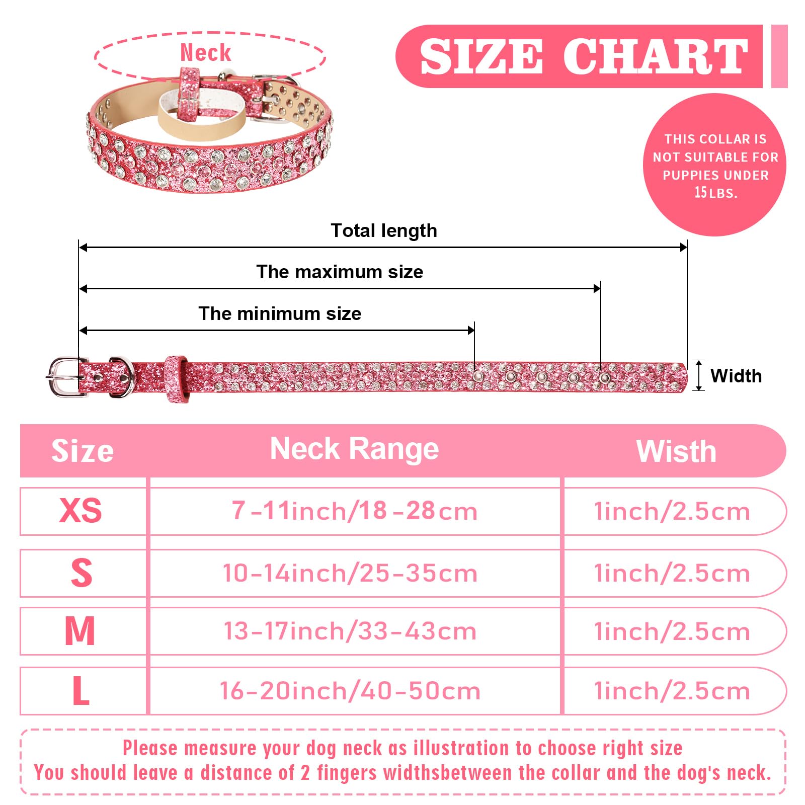 Octbersieg Rhinestone Dog Collar - Bling Collar For Small To Large Dogs - Pink Diamond Glitter Sparkle With Shining Rhinestones