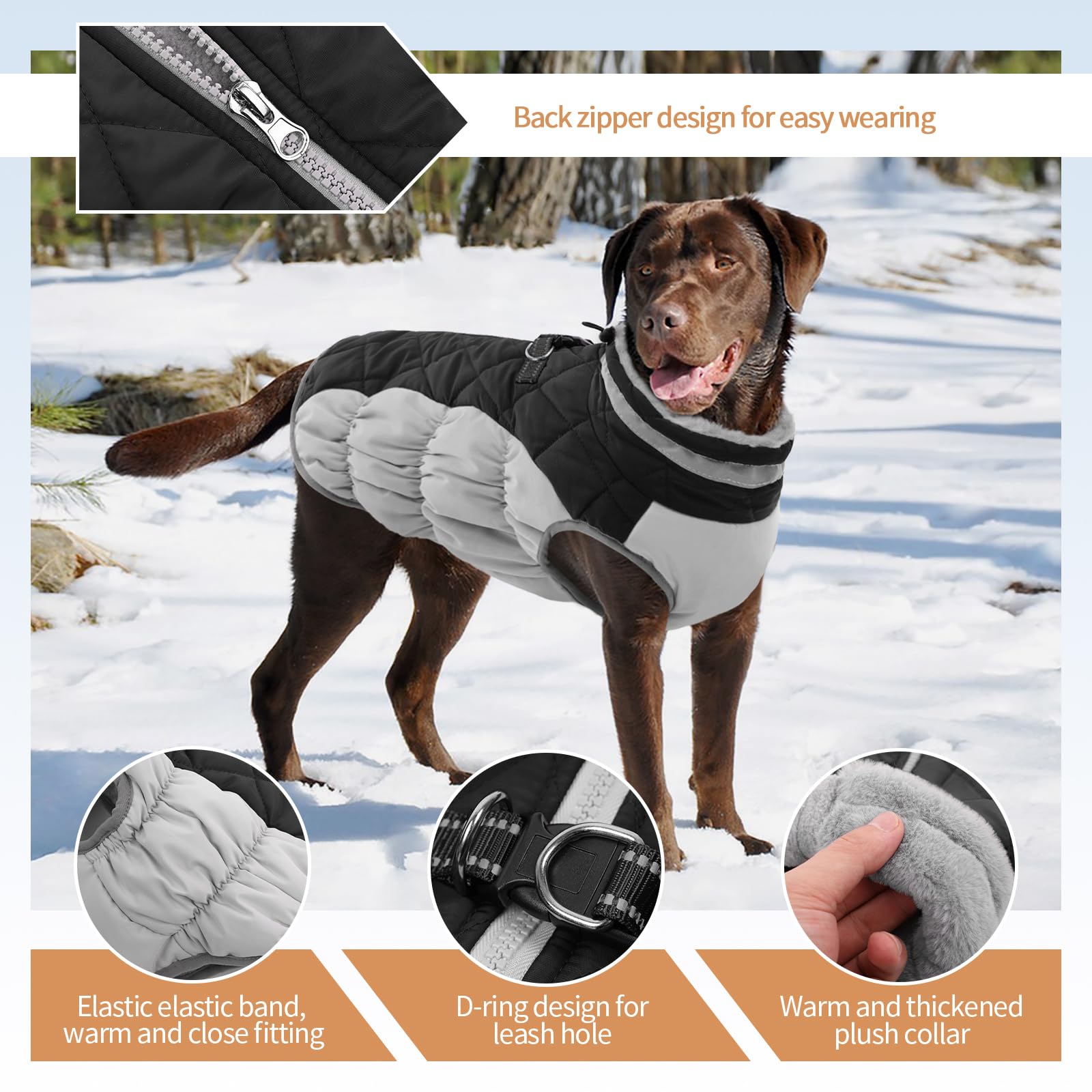 OUOBOB Dog Winter Jacket, Waterproof & Windproof Fleece Apparel, X-Small, Black, Model C96-126MF