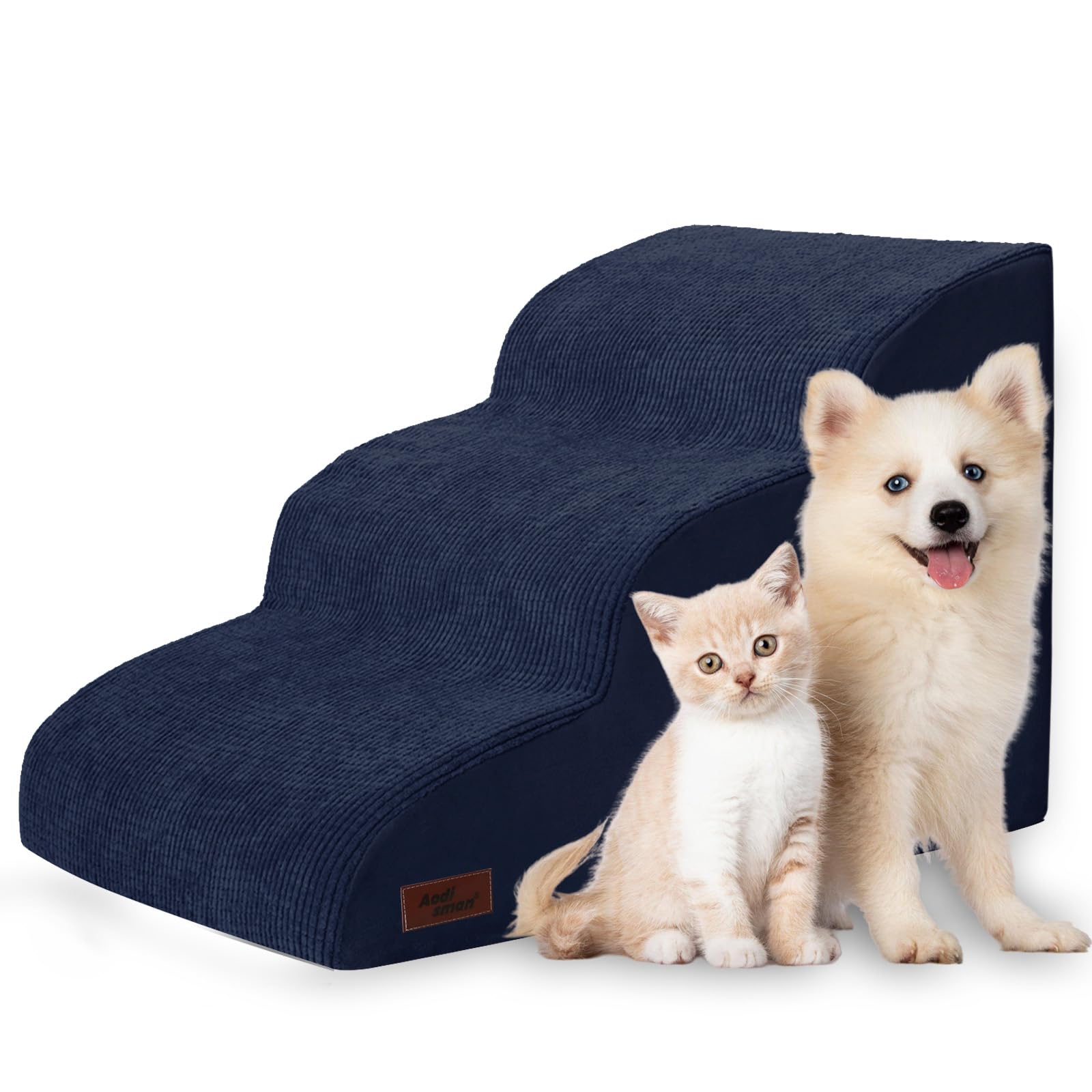 Dog Stairs And Steps For Beds Or Couches, 3-Step Pet Stairs & Steps For Small Dogs And Cats, Soft And Non-Slip Dog Ramp For Olde