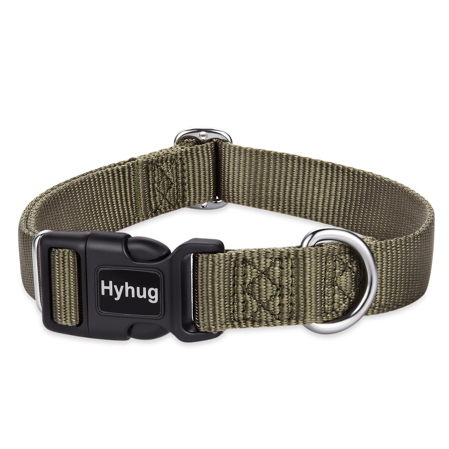 Hyhug Dog Collar with Quick Release Buckle, Nylon Adjustable Sturdy Cute Dog Collars for Large Dogs(Large, Military Green)