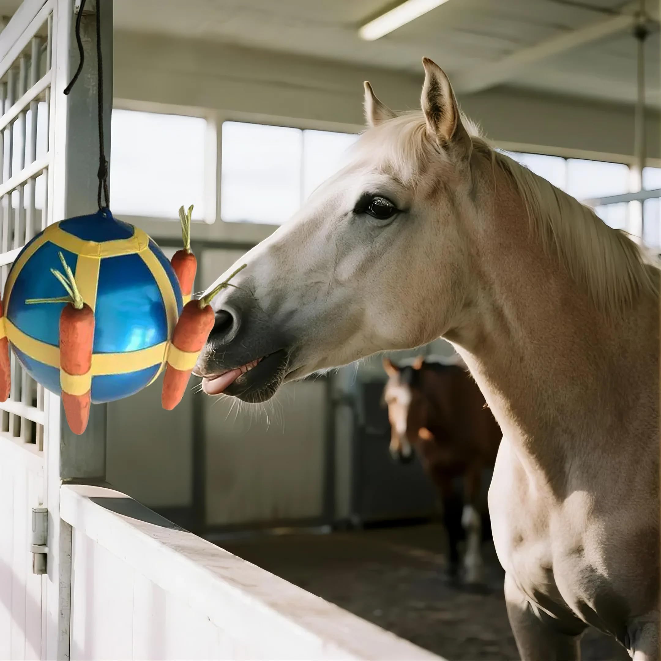 DayoVortex Horse Treat Ball - Blue and Green Carrot Enrichment Toy to Soothe and Play, Prevents Boredom Busters for Horse Puzzle