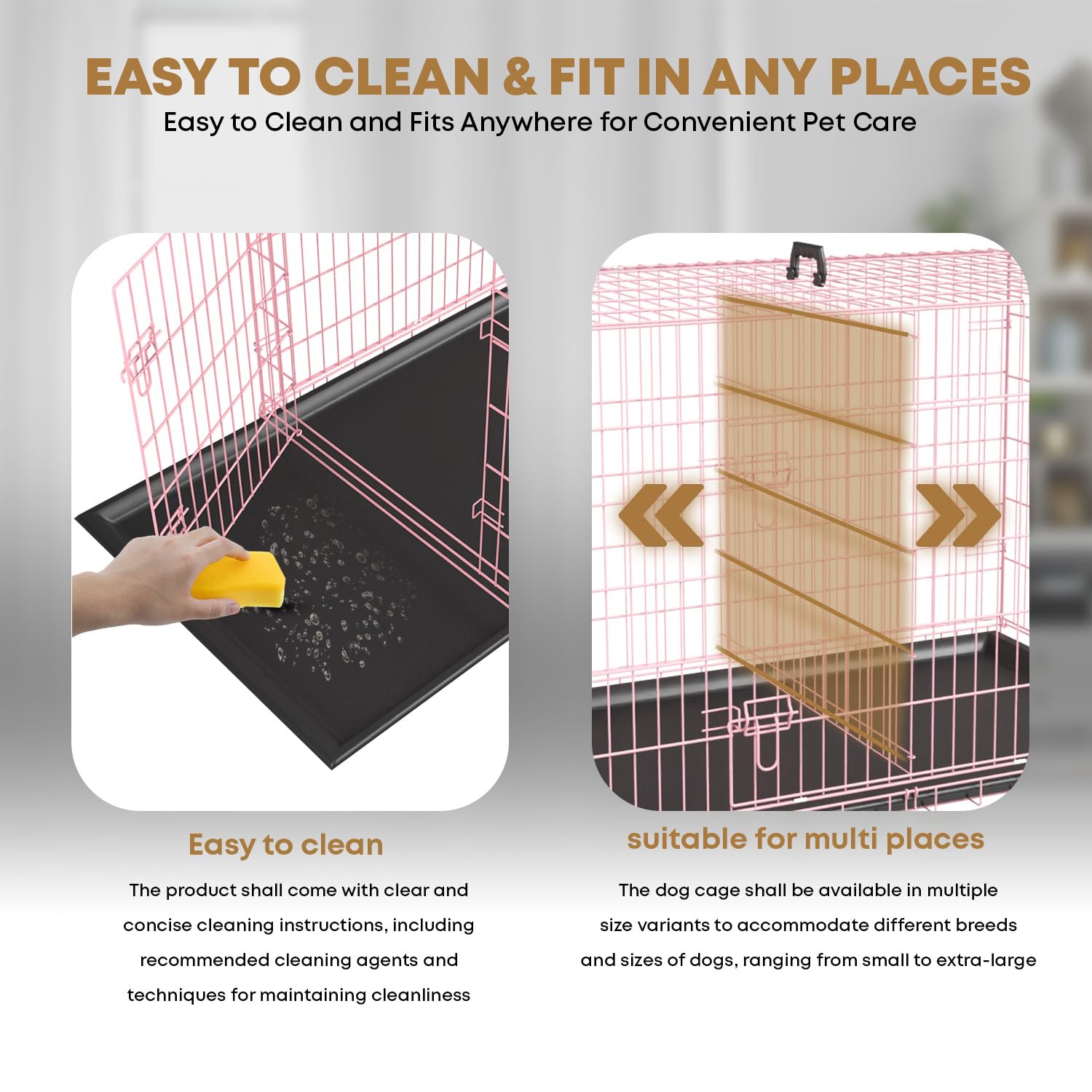 48 Inch Dog Crate Dog Kennel Folding Metal Pet Cage Pet Crate For Large Door Leak-Proof With Double-Door,Divider Panel, Removabl