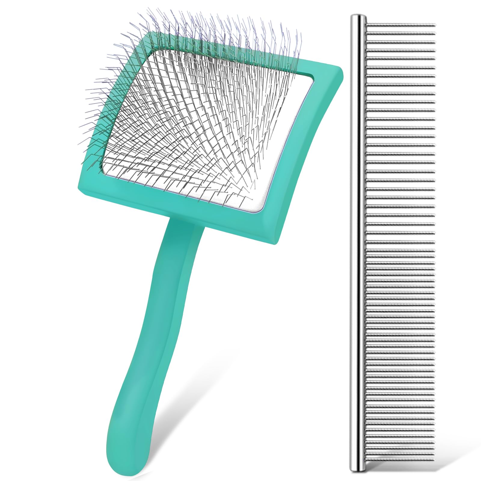 WOPQAEM Slicker Brush for Dogs, Long Pin Dog Grooming Brush for Goldendoodles, Poodles, Doodles & More, Includes Bonus Pet Comb,