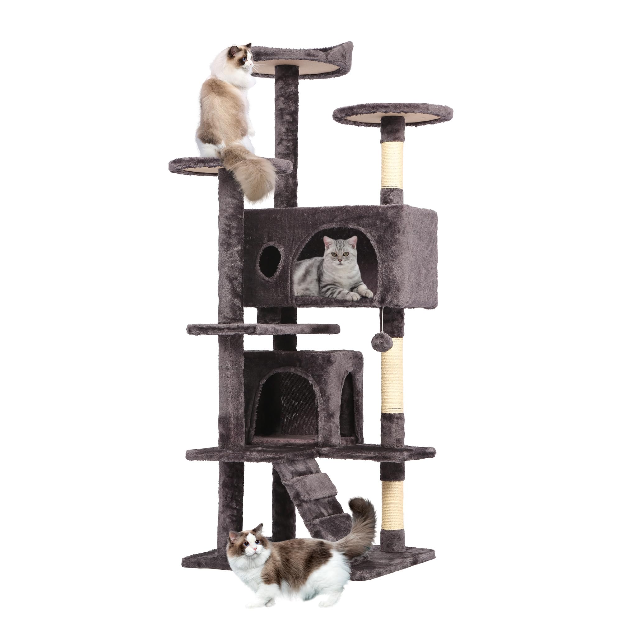 BestPet | 54 Cat Tree Tower | Purple Gray | Sturdy, Easy to Assemble, Multi-Level Activity Center with Sisal Scratching Posts, C