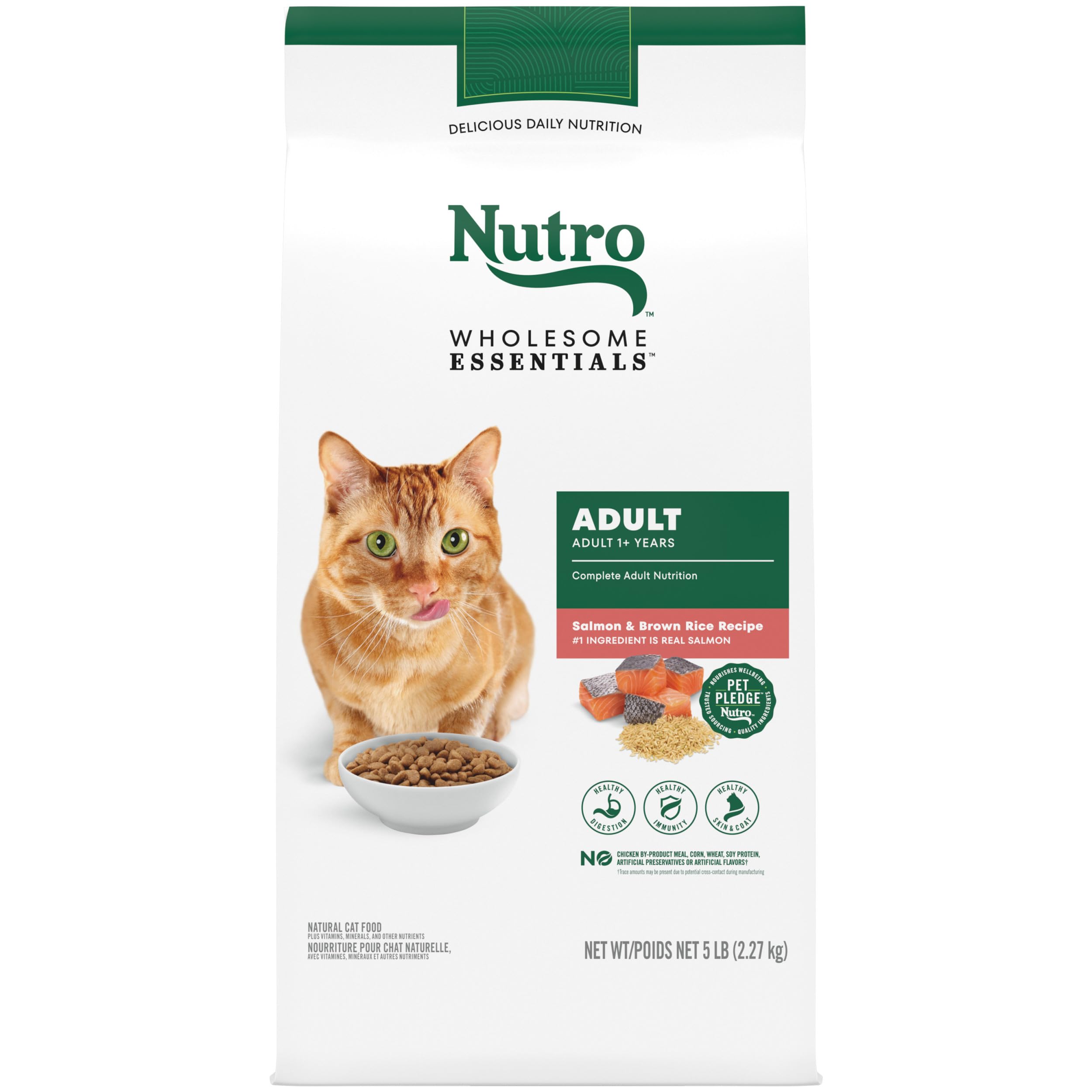 NUTRO WHOLESOME ESSENTIALS Natural Dry Cat Food, Adult Cat Salmon & Brown Rice Recipe Cat Kibble, 5 lb. Bag