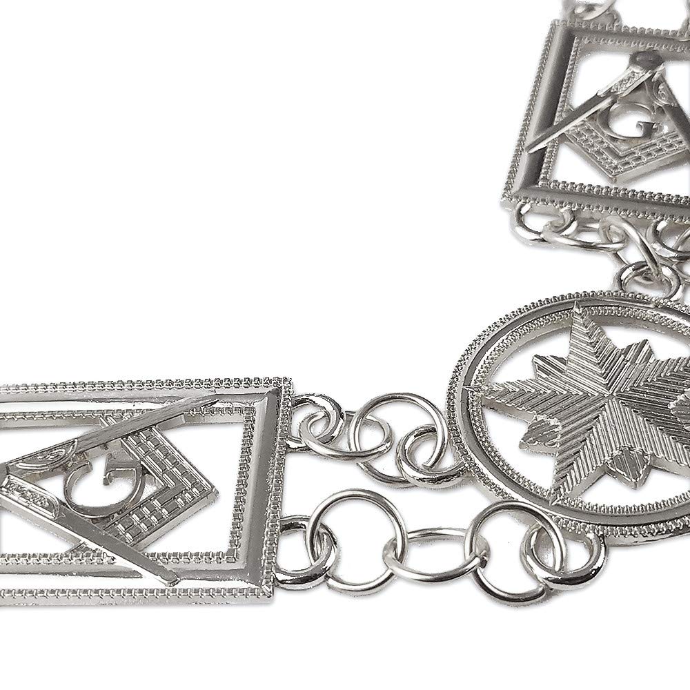 Imason Masonic Chain Collar Blue Lodge Master Mason Compass and Square with G - Silver Plated