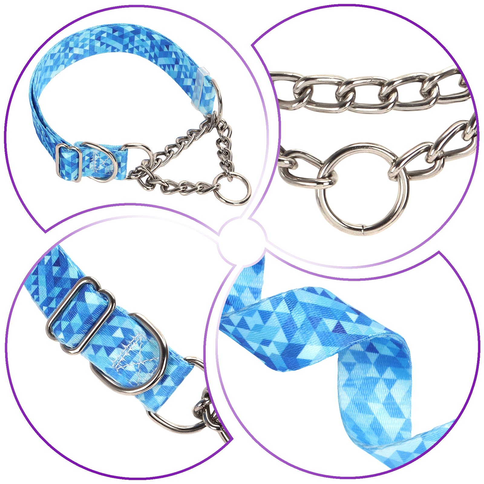 Martingale Dog Collar With Stainless Steel Chain, No Pull Slip Cinch Choker Choke Collar Training Escape Proof Heavy Duty Dog Co