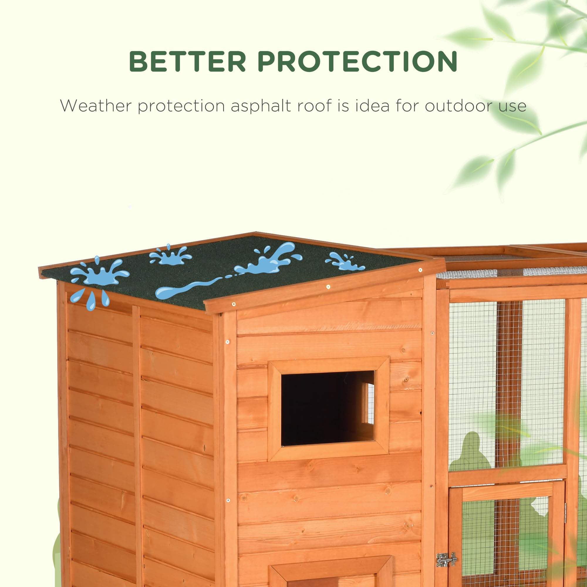 Pawhut Catio Outdoor Cat Enclosure, Wooden Cat Patio Cat Window Box With Platforms, Waterproof Asphalt Roof, Ramps, 77' L, Natural