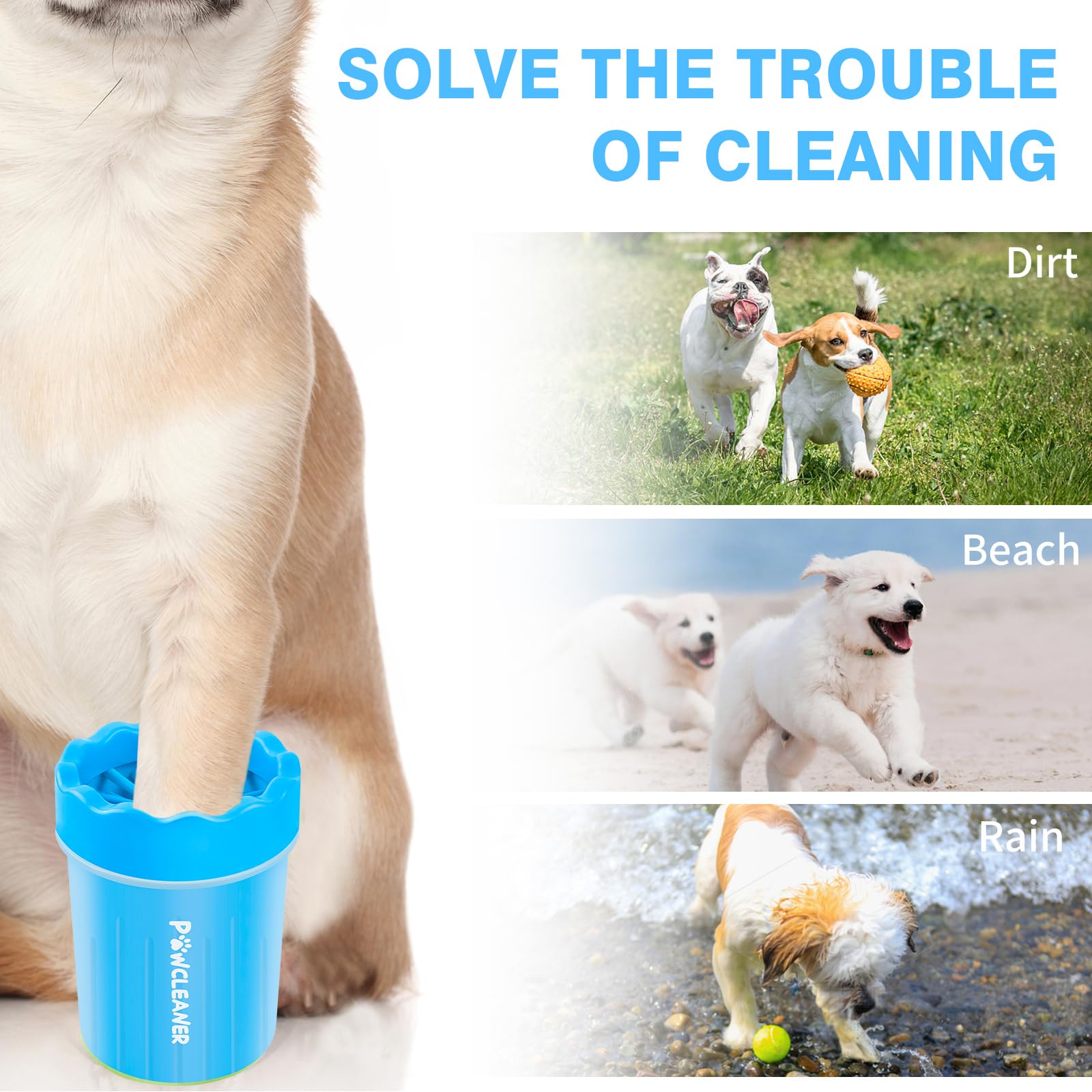 Comotech Dog Paw Cleaner, Portable Dog Paw Washer Pet Cleaning Silicone Brush With 3 Absorbent Towel, Pet Foot Cleaner For Small Breed Dogs(Blue)