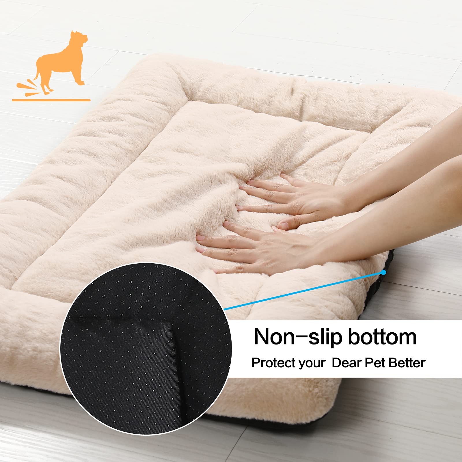 Dog Beds Crate Pad For Extra Large Dogs Fit Metal Dog Crates,Ultra Soft Dog Crate Bed Washable & Anti-Slip Kennel Pad For Dogs Cozy Sleeping Mat,Cream 48Inch