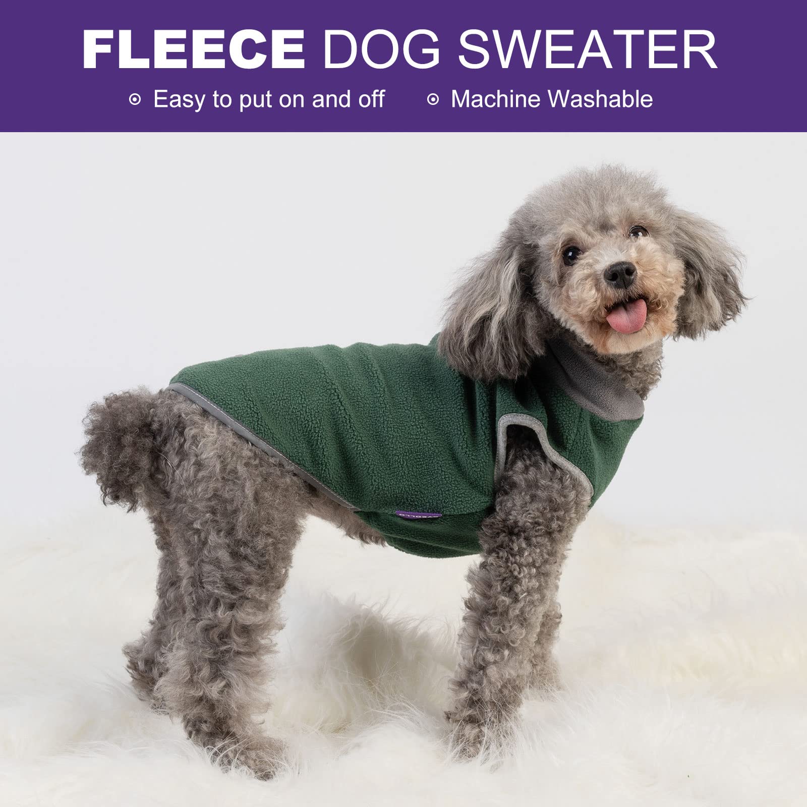 Cyeollo 2 Pack Dog Sweaters Stretchy Fleece Sweatshirt With Reflective Stripe Pullover Stretchable Dog Sweater Dog Clothes For Small Puppy Dogs Cats Size S Green & Grey