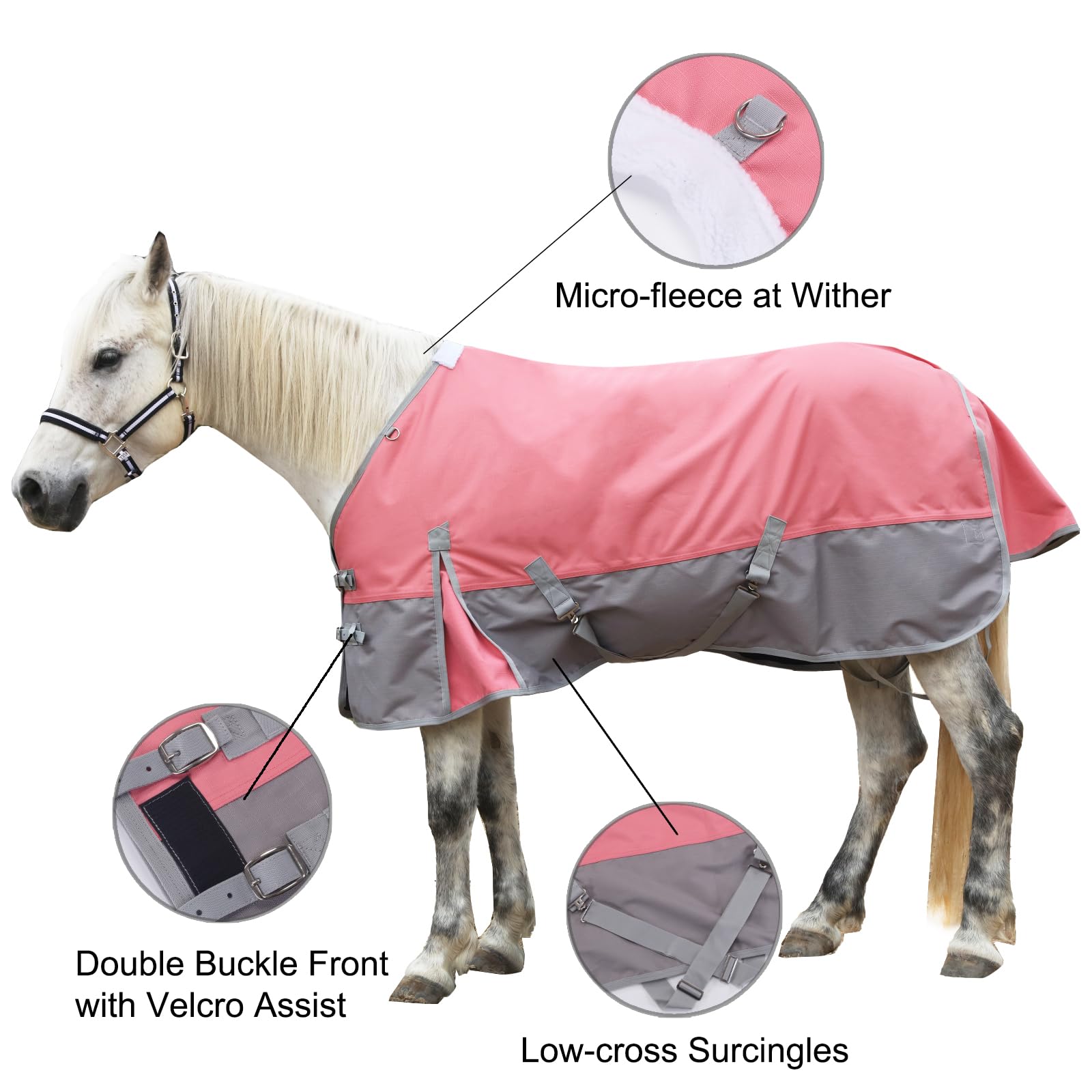 Gallopoff 1200D Ripstop Waterproof Horse Blanket, Lightweight 69", Pink Grey, No Fill