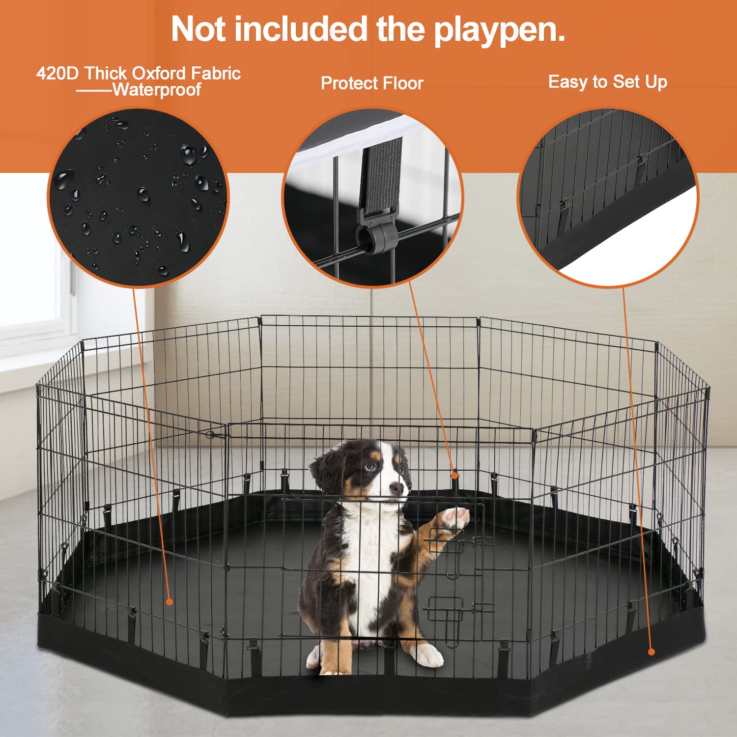 Pjyucien Dog Playpen Bottom Pad, Fits 8 Panels 24 Inch Width Plastic/Metal Pet Pen (Note: Only Pen Bottom Pad, Playpen Not Inclu